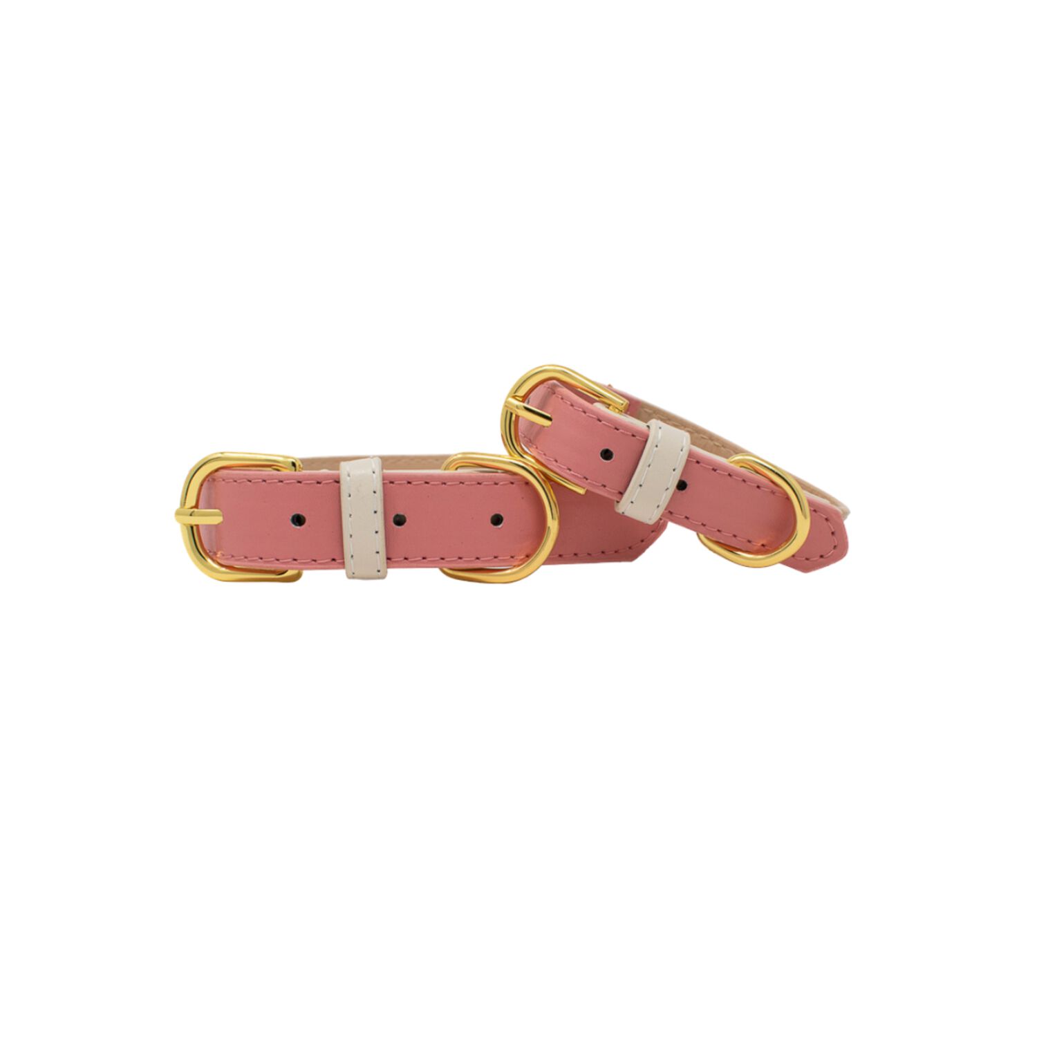 Pink Papyrus Lola Vegan Leather With Gold Hardware Adjustable Dog Collar, Pink And Beige, Medium