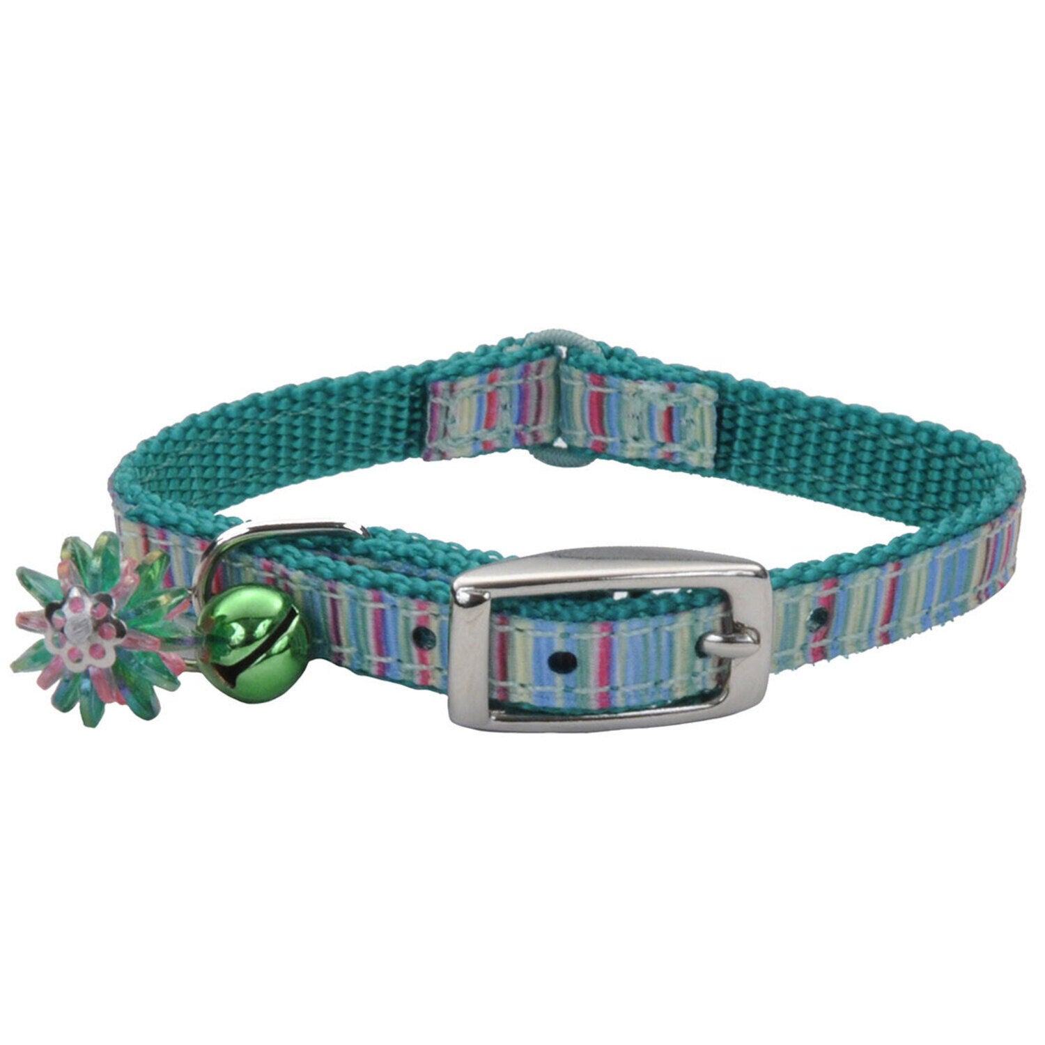 Coastal Li'l Pals&reg; Ribbon Safety Kitten Cat Collar, Green Stripe, 5/16" X 6"-8"