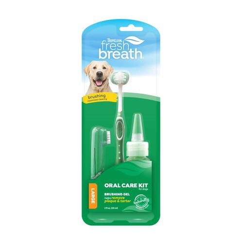 Tropiclean Fresh Breath Oral Care Kit With Triple Flex Toothbrush For Large Dogs