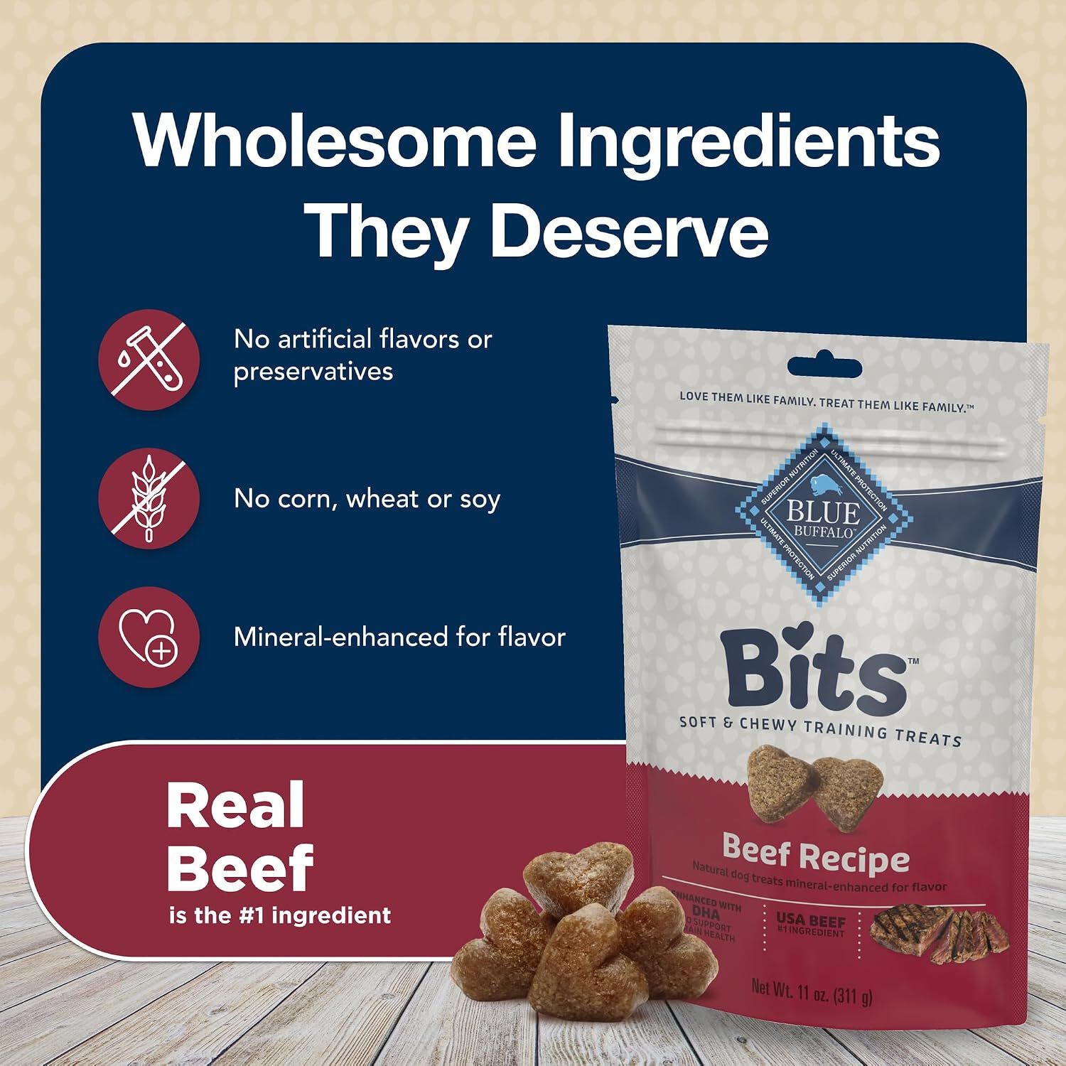 Blue Buffalo Blue Bits Tender Beef Recipe Dog Treat, 4-Oz