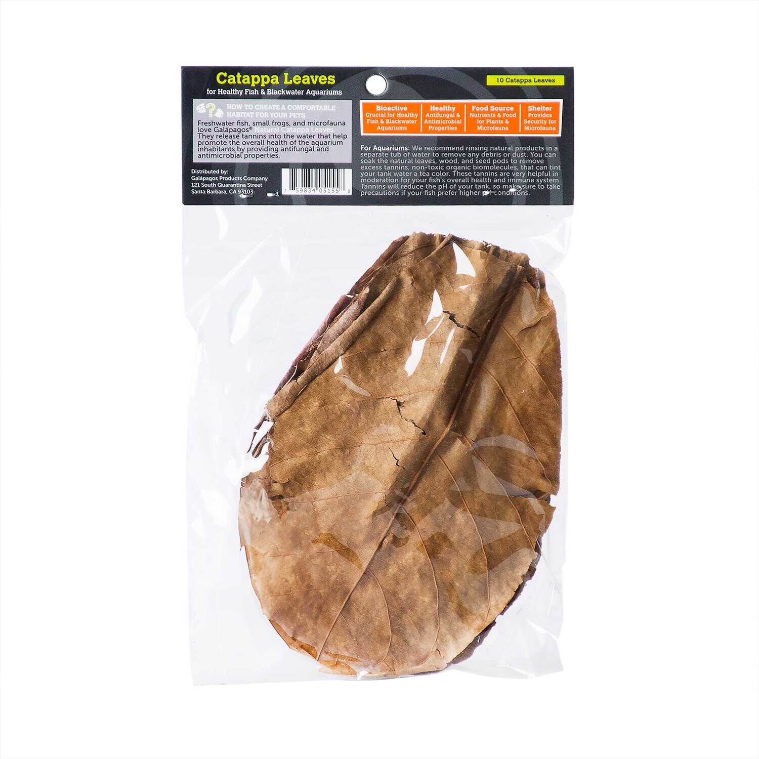 Gal&aacute;pagos Catappa Leaves Fish Aquarium Decor, 10Pc Mini Bag