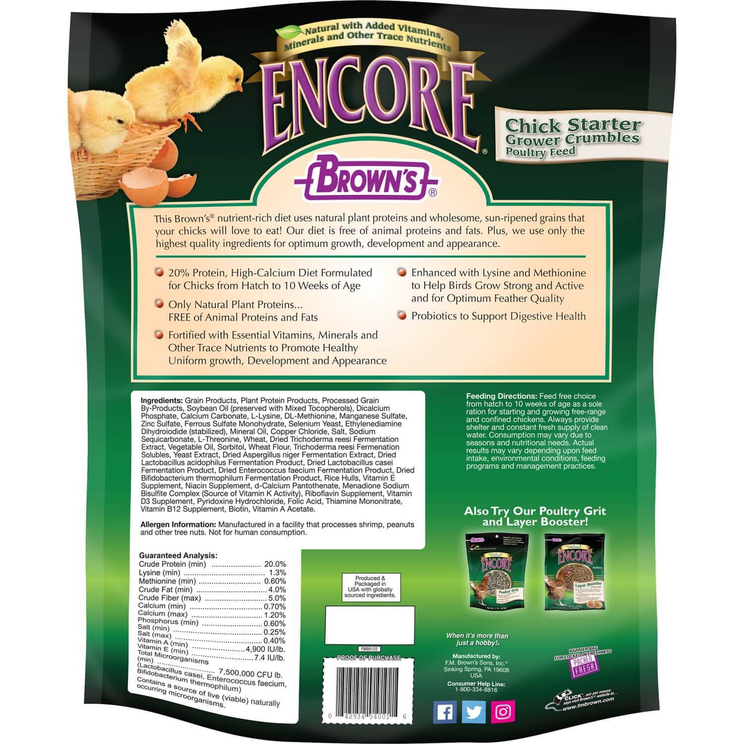 Brown's Encore Natural Chick Starter Poultry Feed