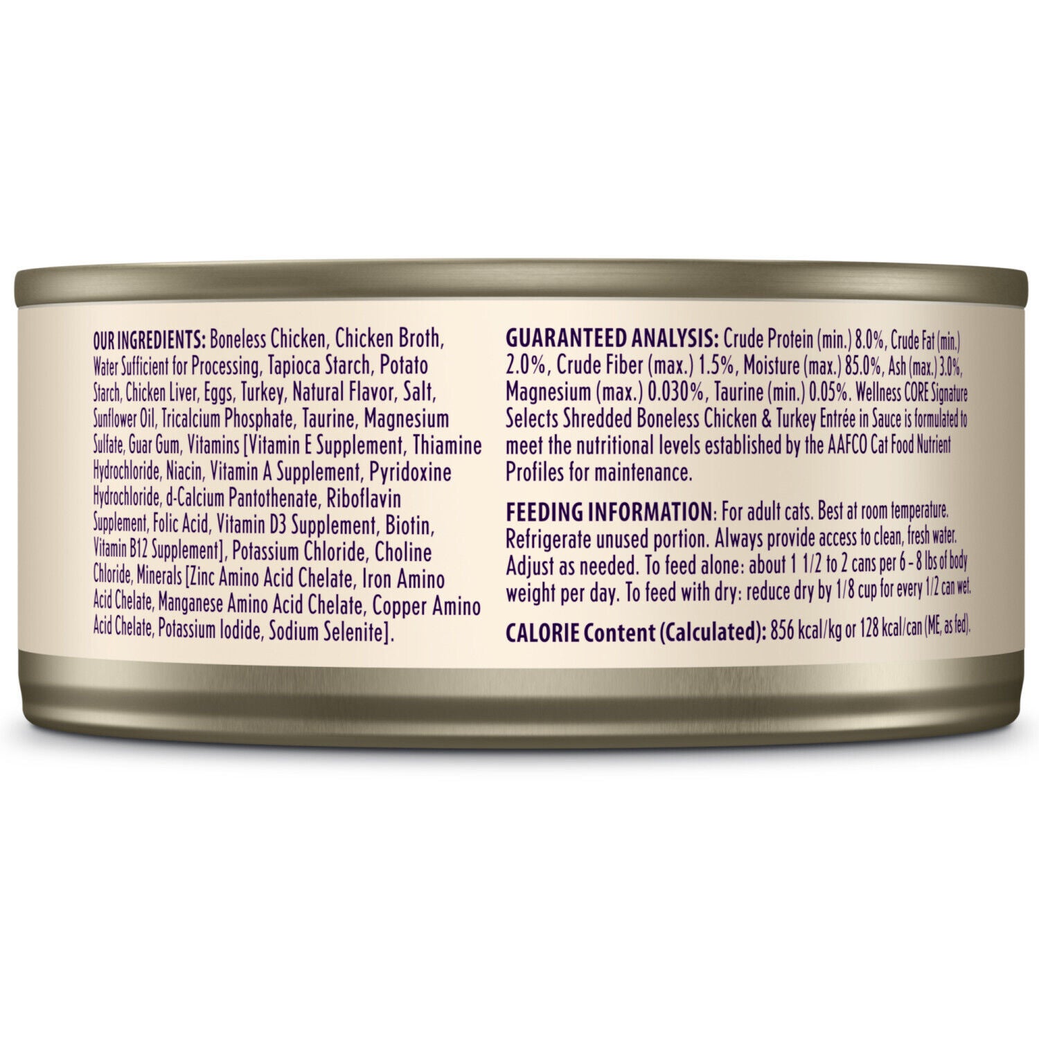Wellness Core Signature Selects Shredded Adult Wet Cat Food, Natural, Protein-Rich, Grain Free, 5.3 Ounce - Chicken & Turkey Entree