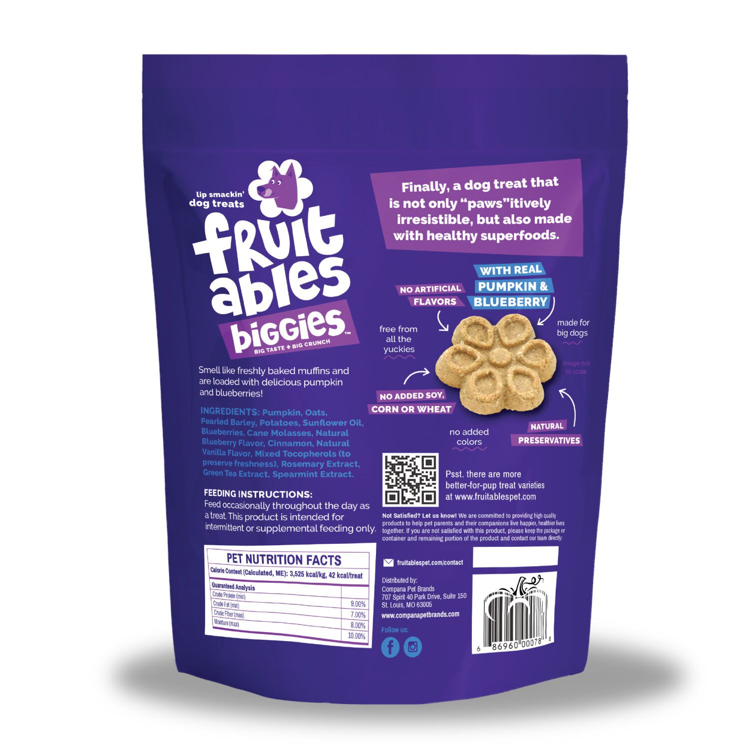 Fruitables Biggies Crunchy Biscuit Dog Treats, Pumpkin & Blueberry, 16-Oz