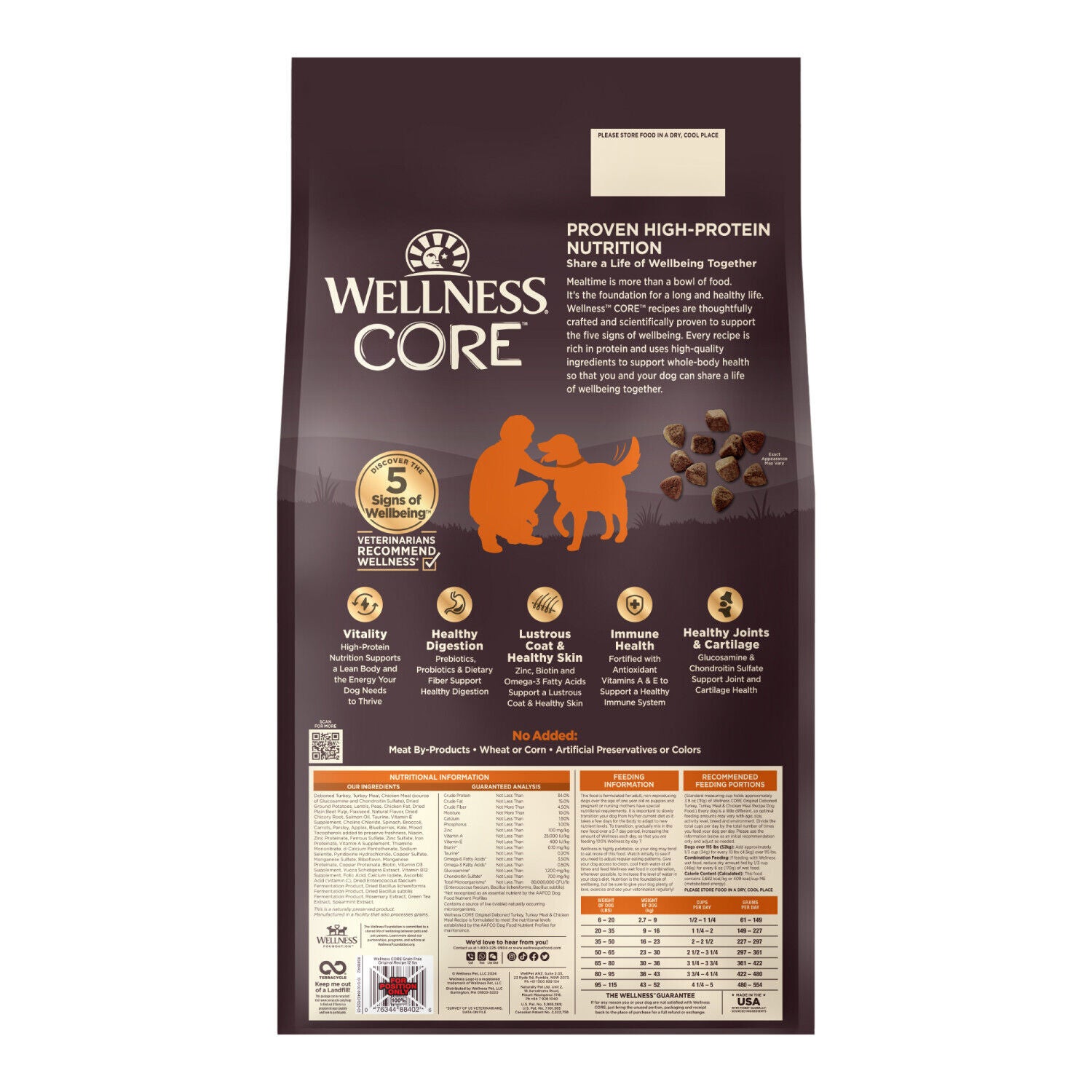 Wellness Core Dry Dog Food, Grain-Free, High Protein, Natural, Original Turkey & Chicken Recipe, 4-Pound Bag