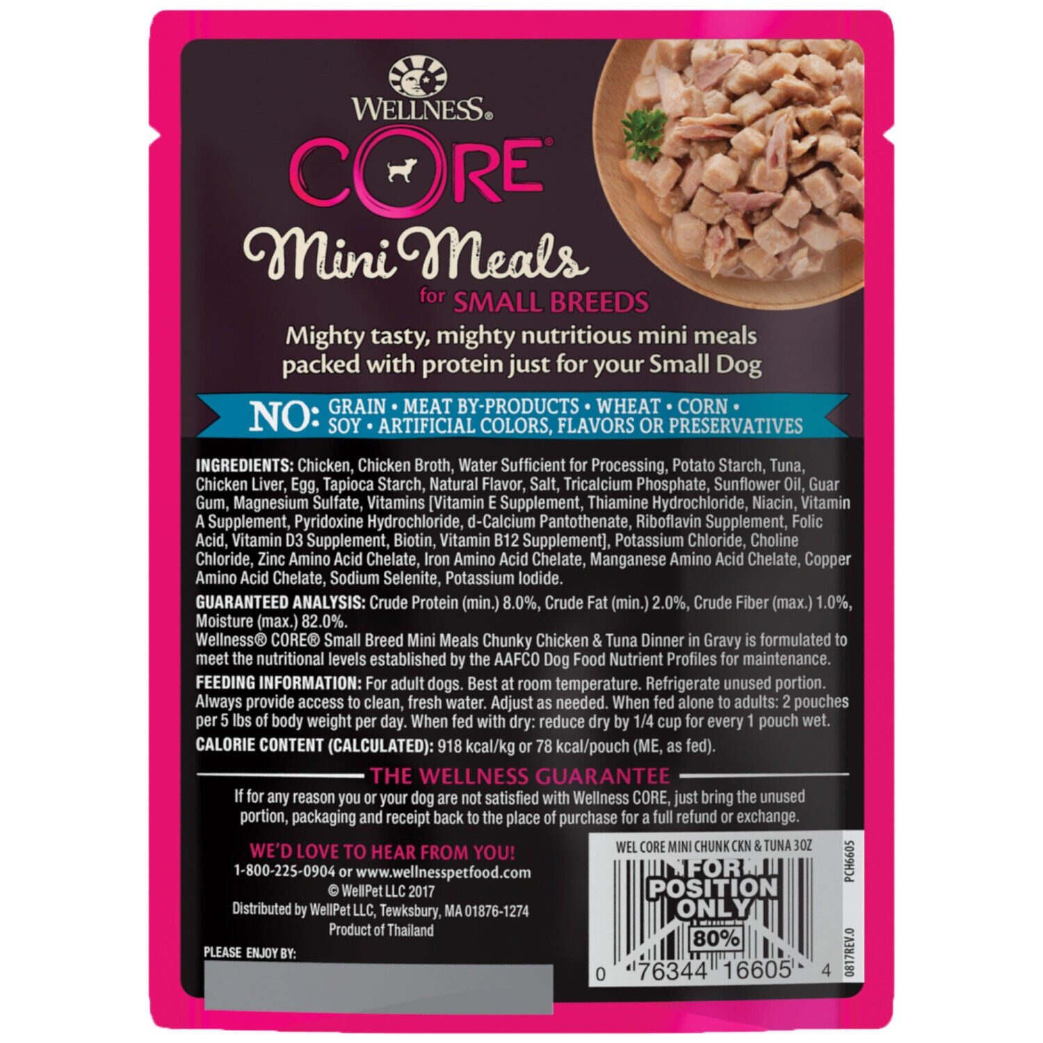 Wellness Core Natural Grain-Free Small Breed Mini Meals Wet Dog Food, Chunky Chicken & Tuna Dinner In Gravy, 3-Ounce Pouch