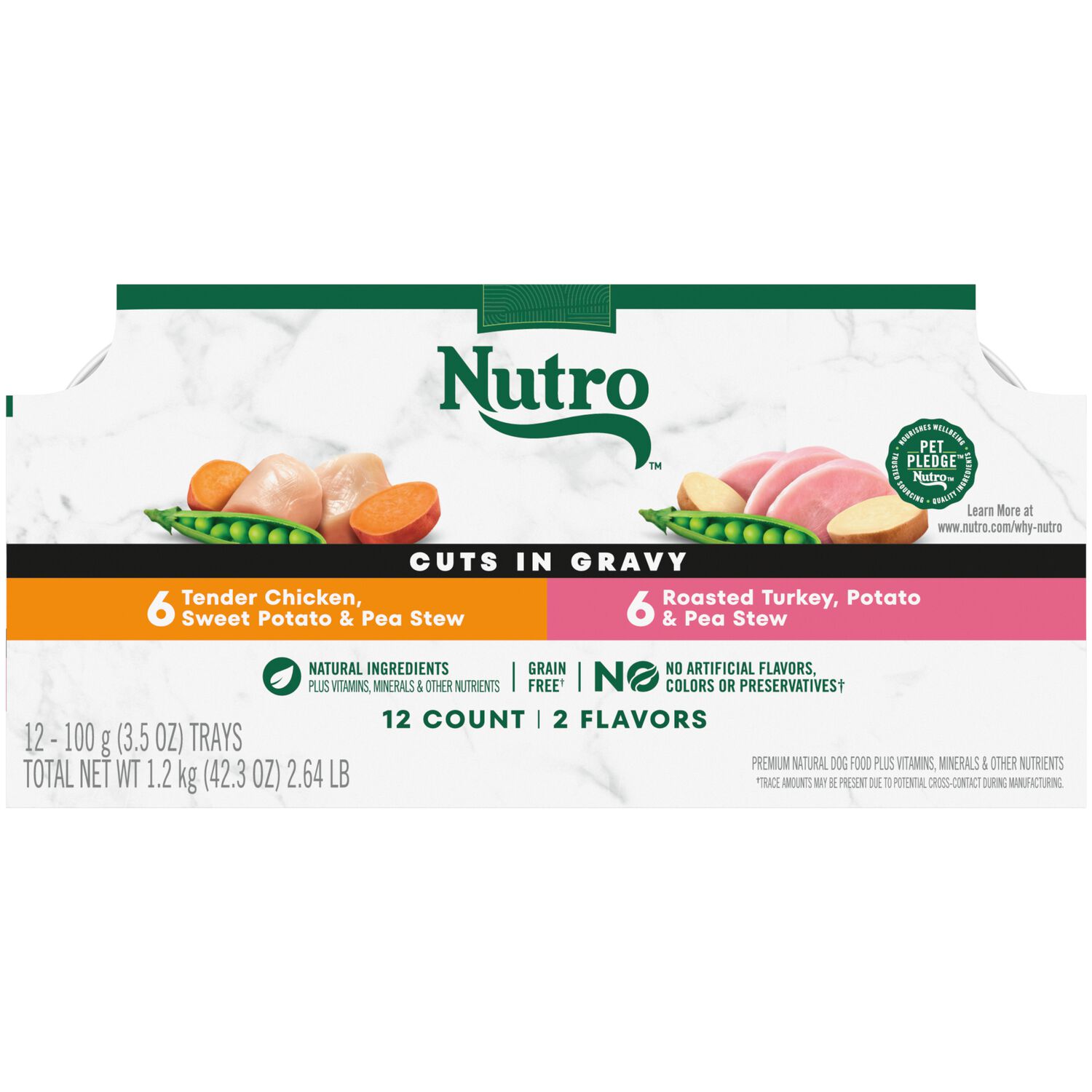 Nutro Grain-Free Cuts In Gravy Adult Wet Dog Food, Chicken & Turkey Variety Pack, 3.5-Oz Trays Pack Of 12