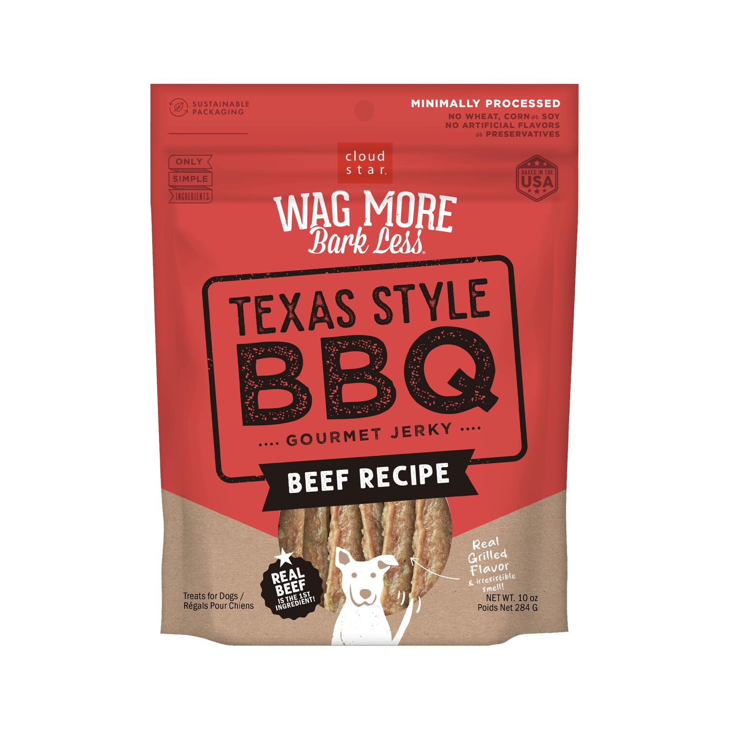 Wag More Bark Less Grain-Free Jerky Dog Treats, Texas Bbq Beef, 10-Oz Bag