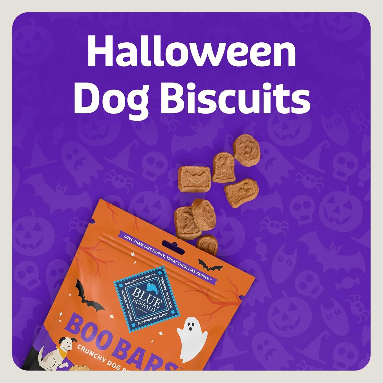 Blue Buffalo Boo Bars Crunchy Halloween Dog Biscuit Treats, Pumpkin & Cinnamon Flavor, 11-Oz Bag