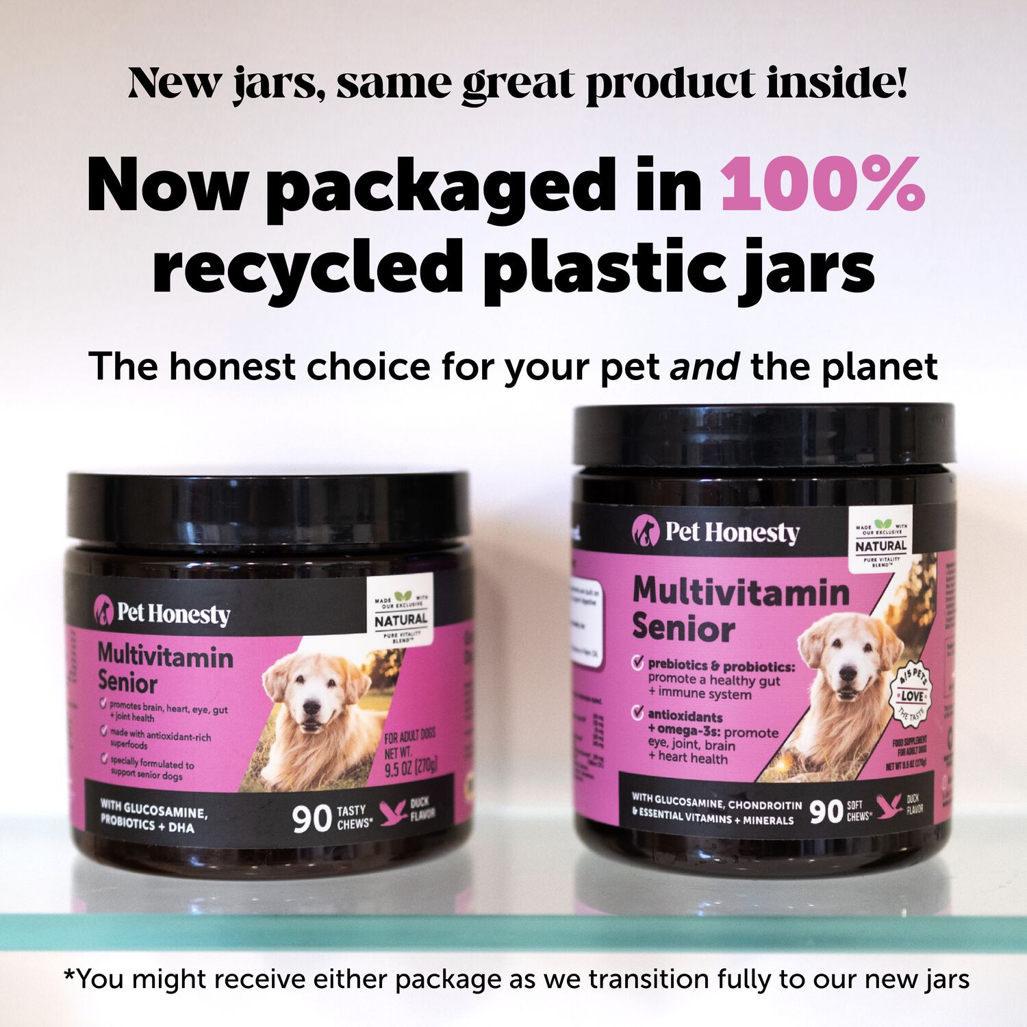 Pet Honesty Multivitamin 10-In-1 Multivitamin Chews For Senior Dogs, Duck Flavor, 90-Ct