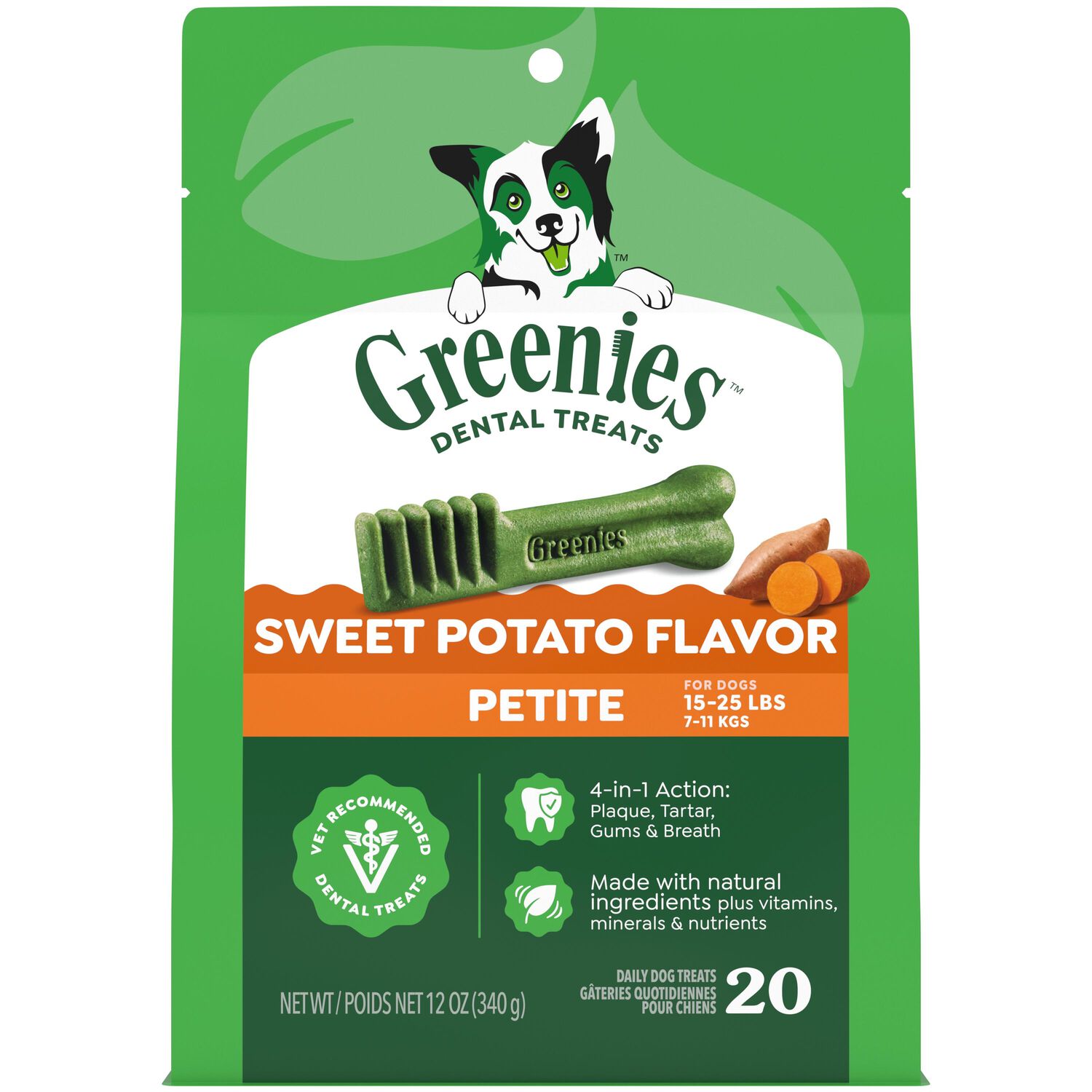 Greenies Natural Sweet Potato Flavor Dental Dog Treats, Petite Size, 12-Oz, 20-Count