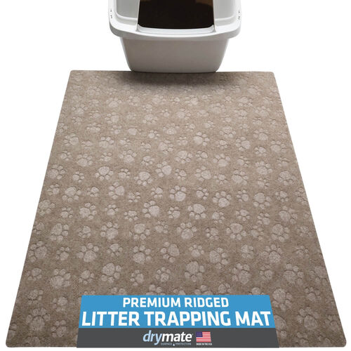 Premium Debossed Paw Litter Trapping Mat - Taupe