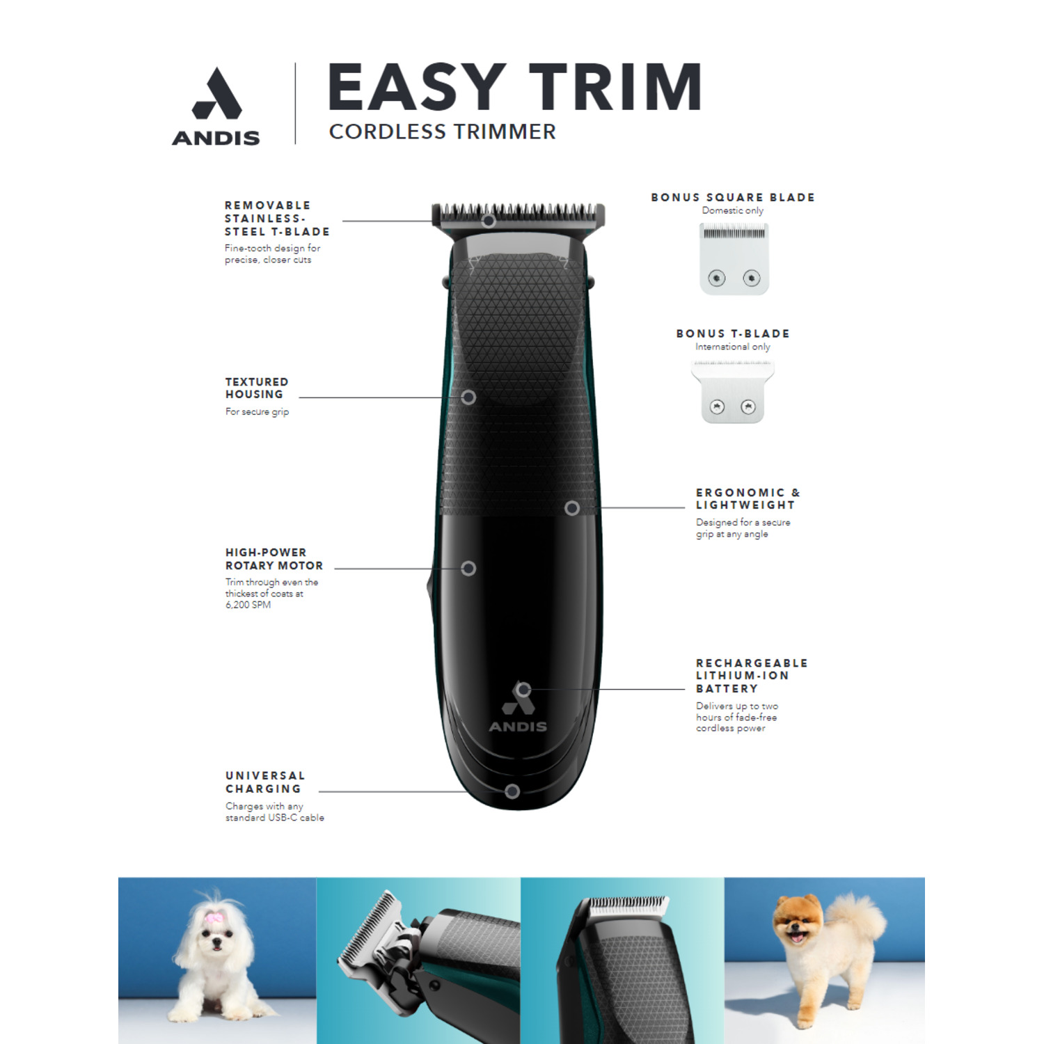 Andis Easy Trim Pet Trimmer Dog Grooming Tool, 12 Piece Kit