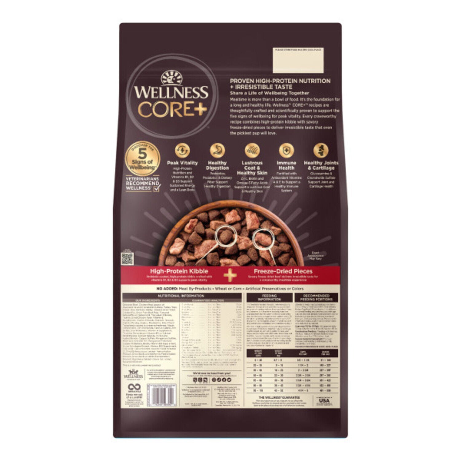 Wellness Core+ Dry Dog Food With Freeze-Dried Pieces, Wholesome Grains, High Protein, Natural Beef & Barley Recipe, 4-Lb