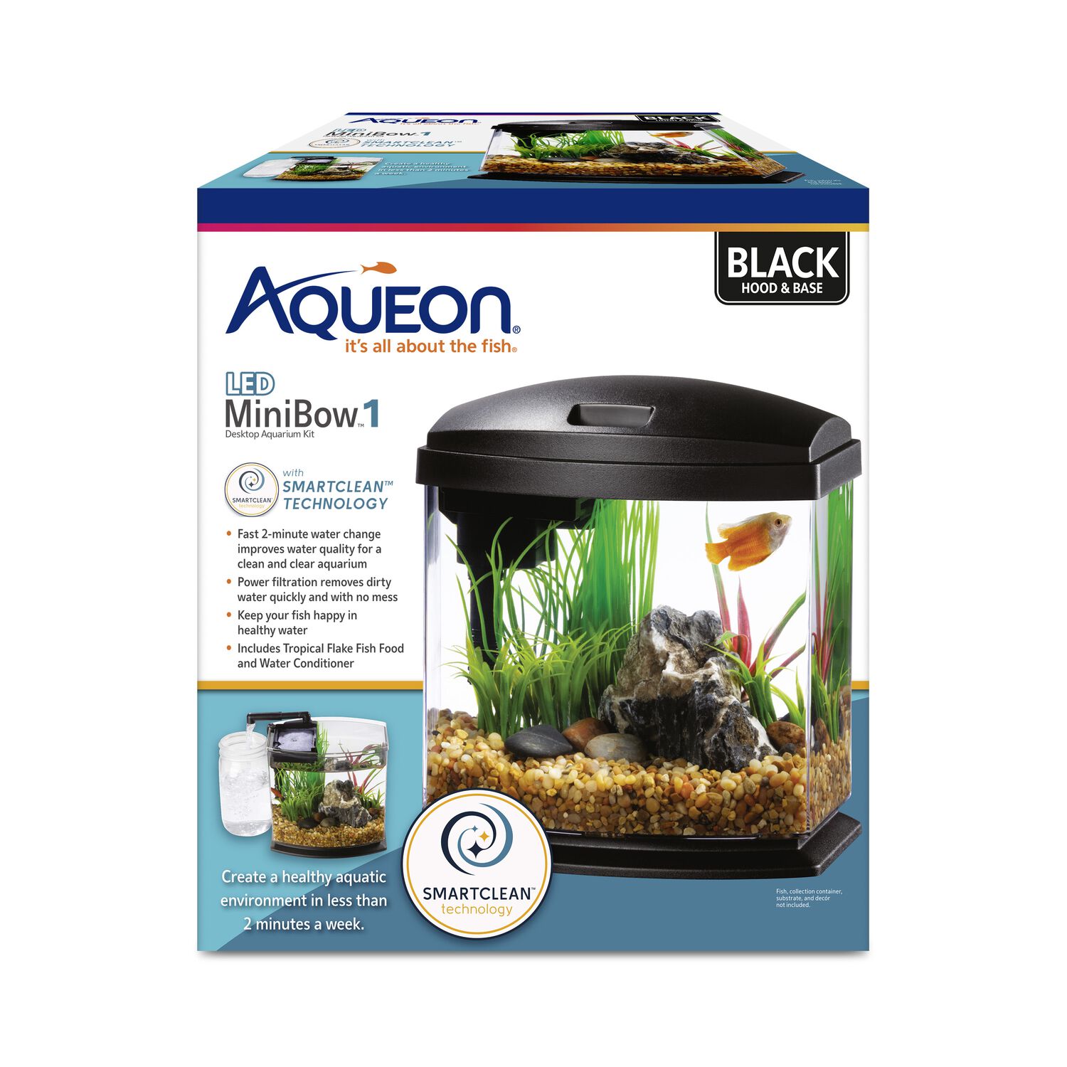Aqueon Led Minibow Smartclean Desktop Aquarium Kit Fish & Aquatic Habitat, 1-Gallon