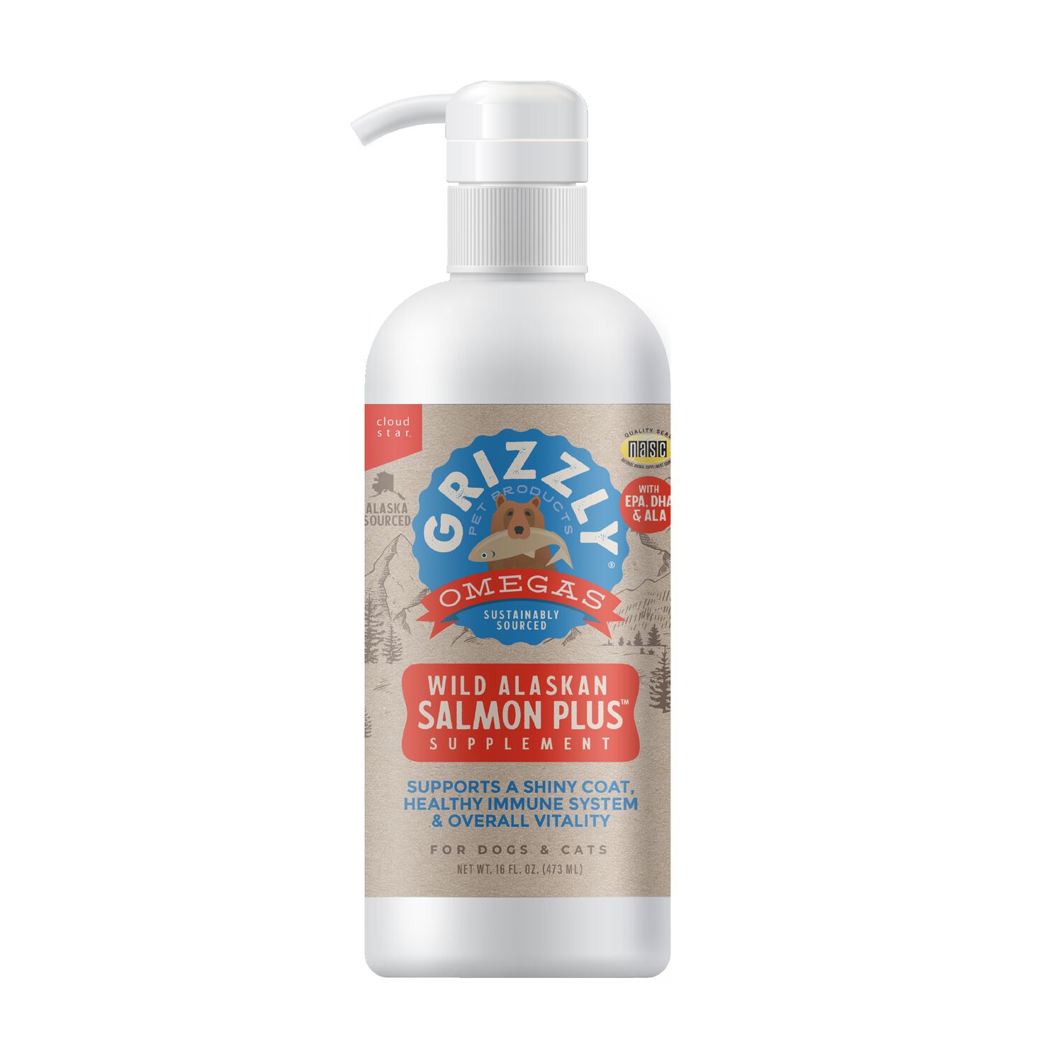 Grizzly Salmon Plus Omega 3-6-9 Food Cat & Dog Supplement, 16-Oz Bottle