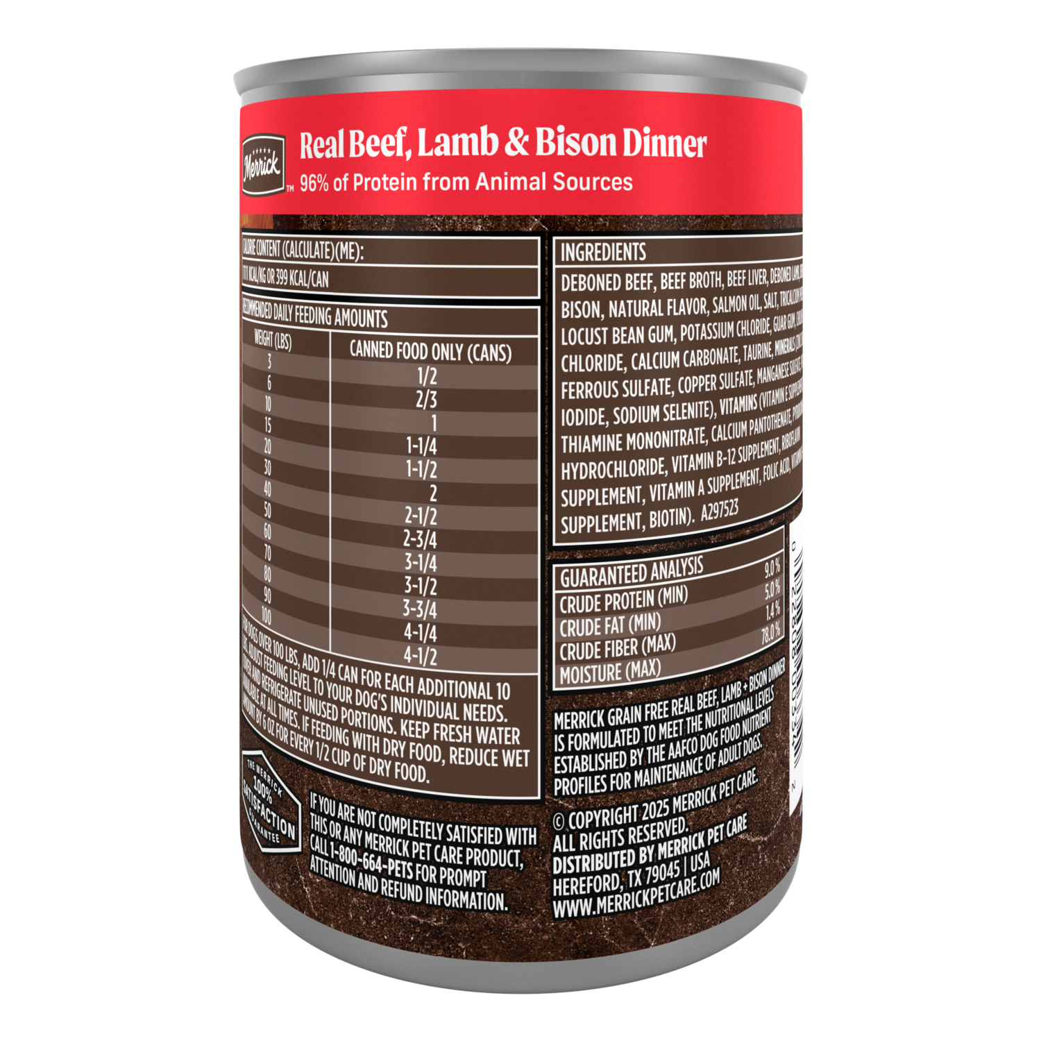 Merrick Grain-Free Premium And Natural Wet Dog Food, Real Beef, Lamb, & Bison Recipe, 12.7-Oz Can