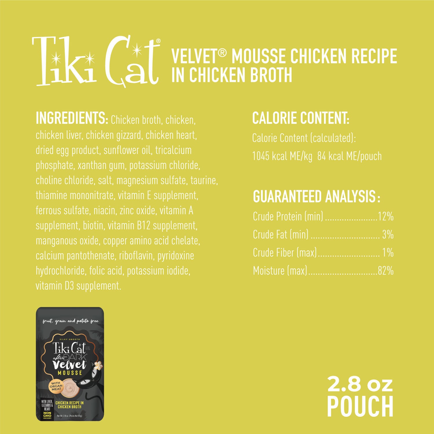 Tiki Cat After Dark Velvet Mousse Wet Cat Food, Chicken Recipe, 2.8-Oz. Pouch