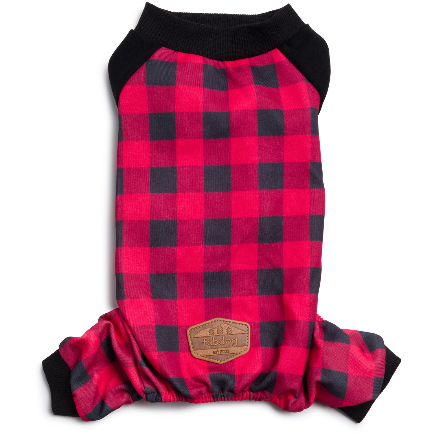 Fabdog Red & Black Buffalo Jersey Raglan Dog Pajamas, Medium