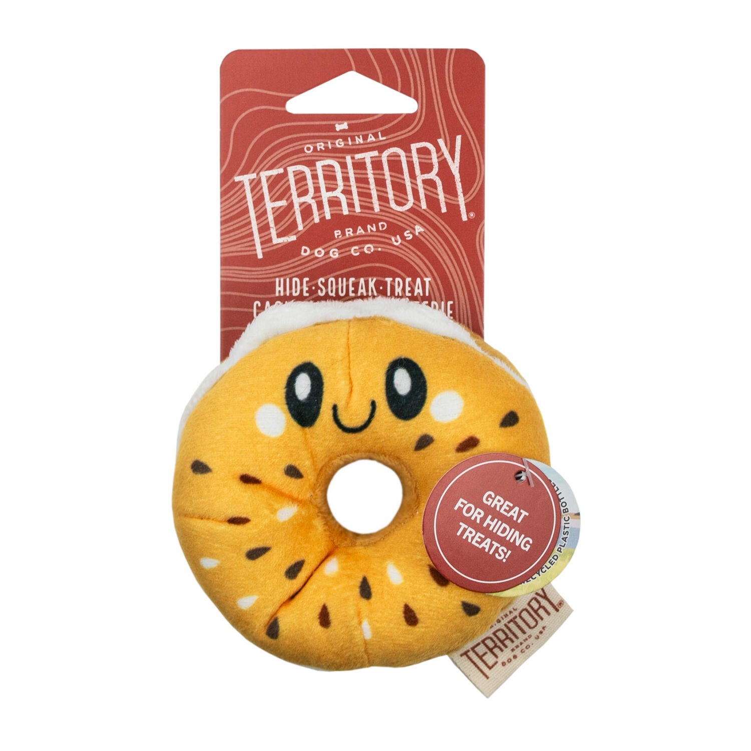 Territory Bagel Hide-And-Treat Crinkle, Squeak & Forage Dog Toy, 4"