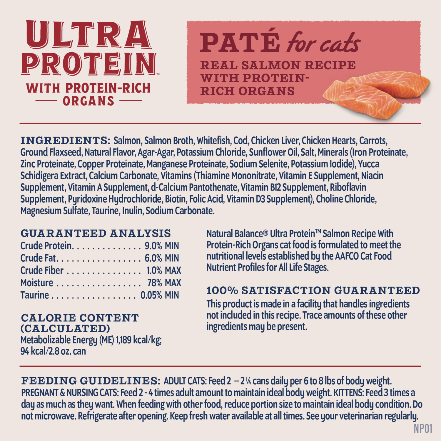 Natural Balance Ultra Protein Wet Cat Food, Real Salmon Recipe With Protein-Rich Organs Pate, 2.8-Oz Pack Of 24