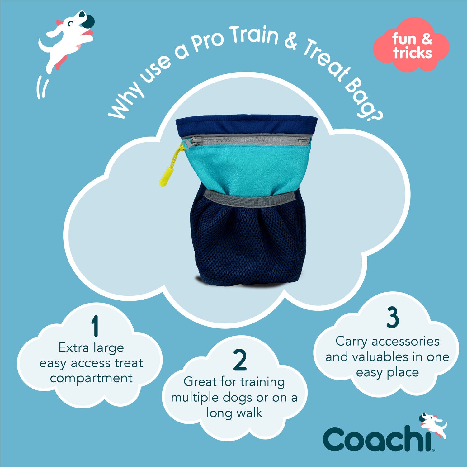 Coachi Pro Train & Treat Bag For Dog Training, Navy & Light Blue