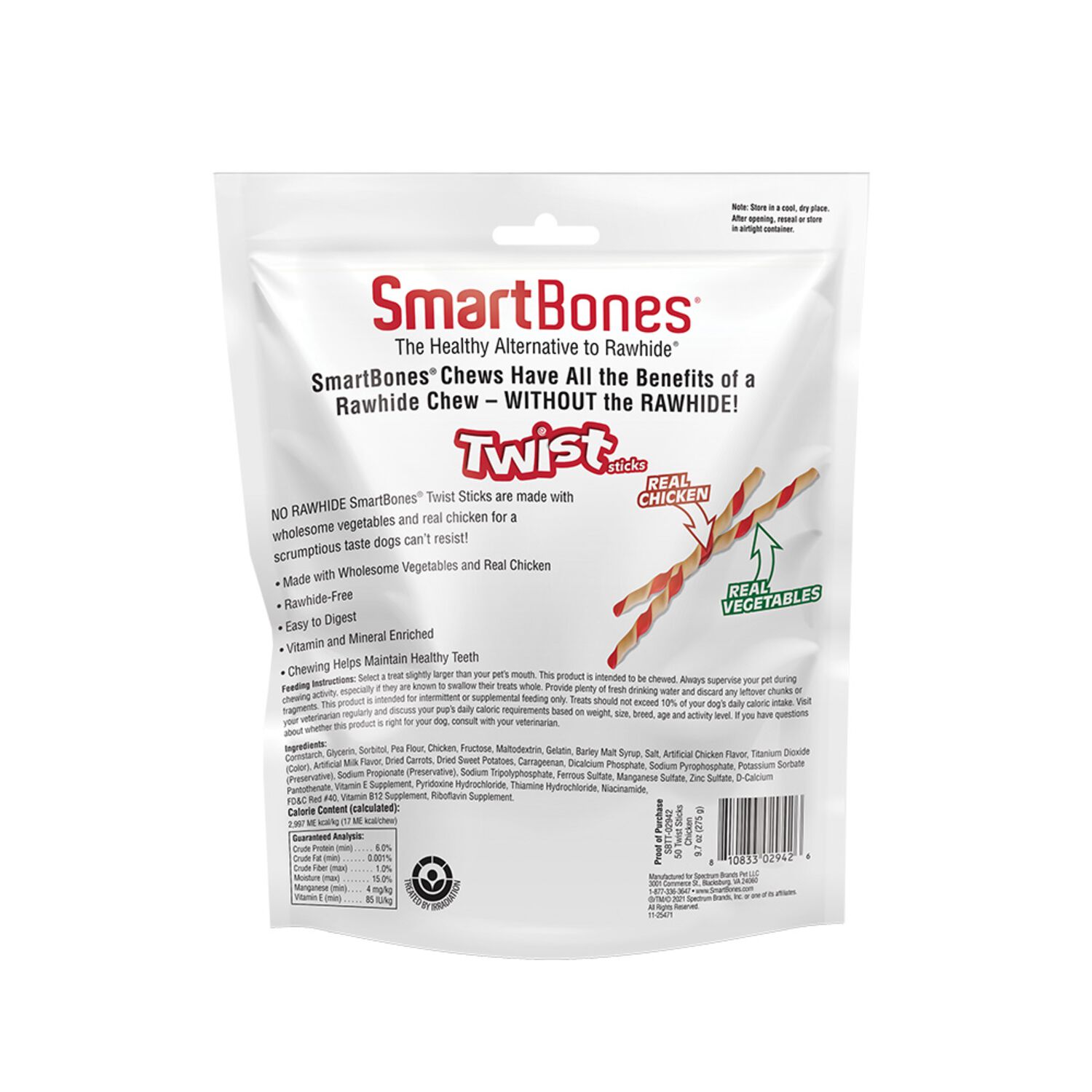 Smartbones Smart Twist Sticks Rawhide Alternative Dog Treats, Chicken, 50-Pack