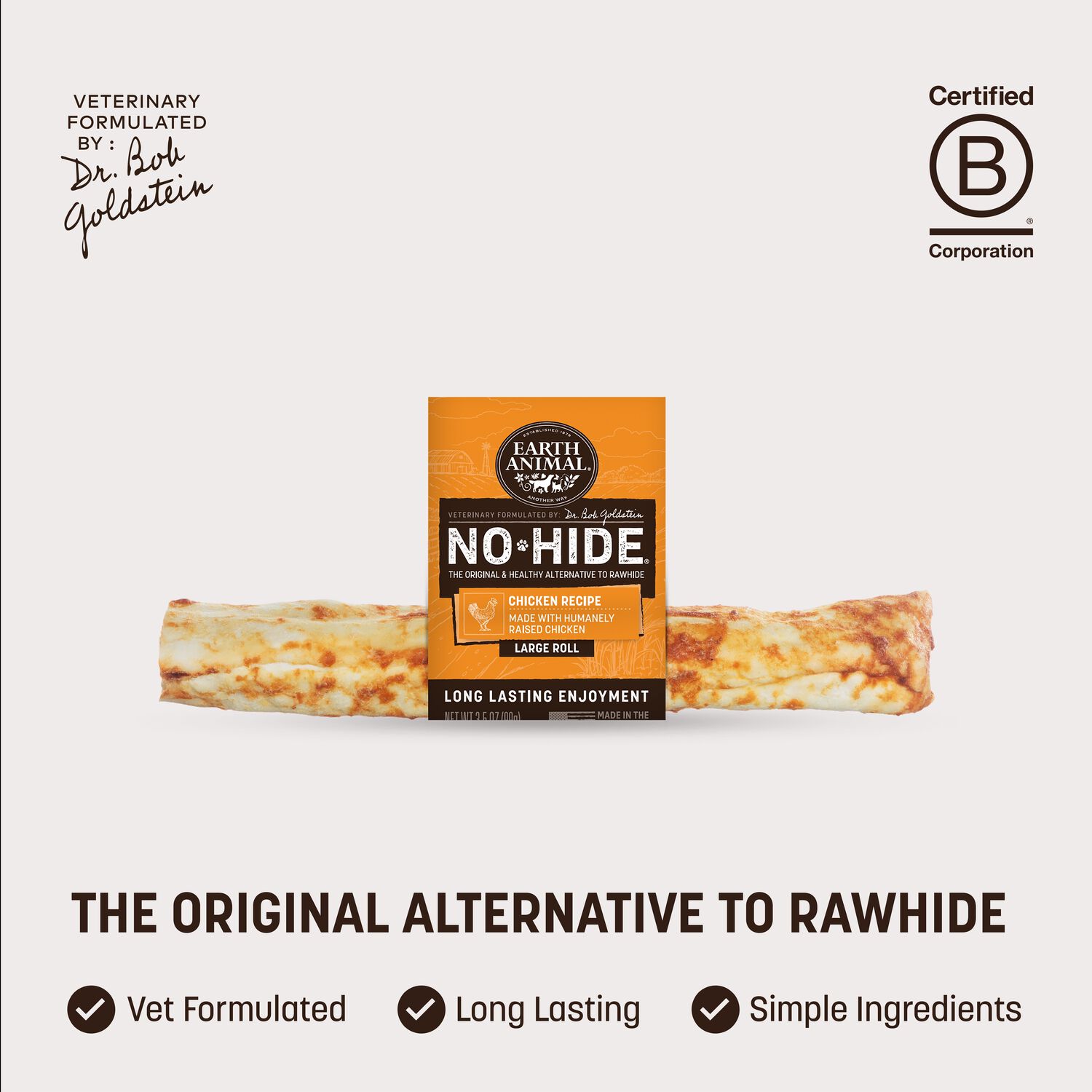 Earth Animal No-Hide Rawhide Alternative Chicken Recipe Large Dog Chew Treat, 11"