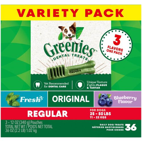 Greenies Natural Dental Care Dog Treats, Regular, 3 Flavor Variety Pack