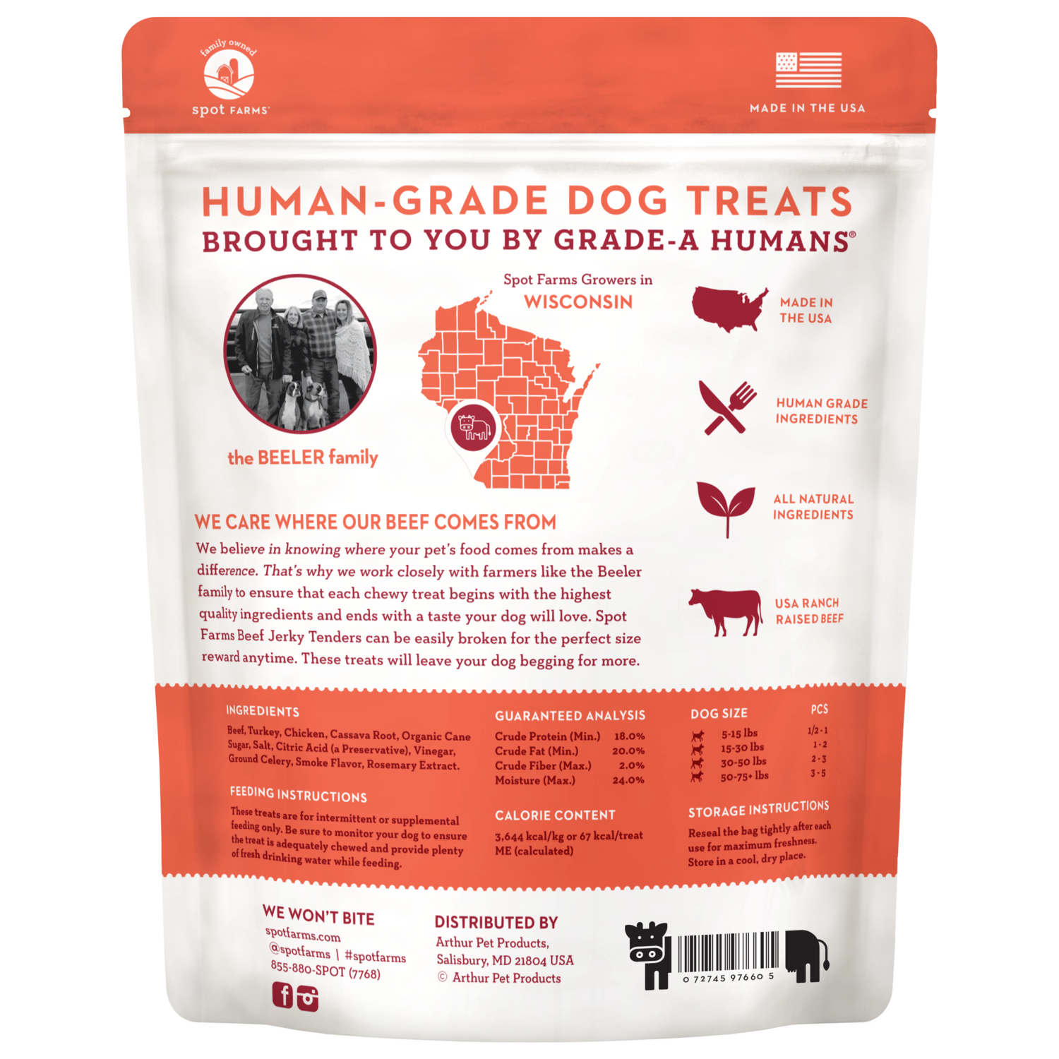 Spot Farms Basics Beef Jerky Tenders Natural Dog Treats, 10-Oz Bag