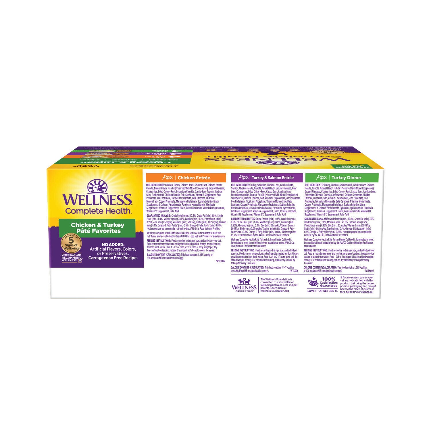 Wellness Complete Health Pate Adult Wet Cat Food, Natural, Protein-Rich, Grain-Free Chicken & Turkey Favorites Variety Pack, 3-Oz Pack Of 12