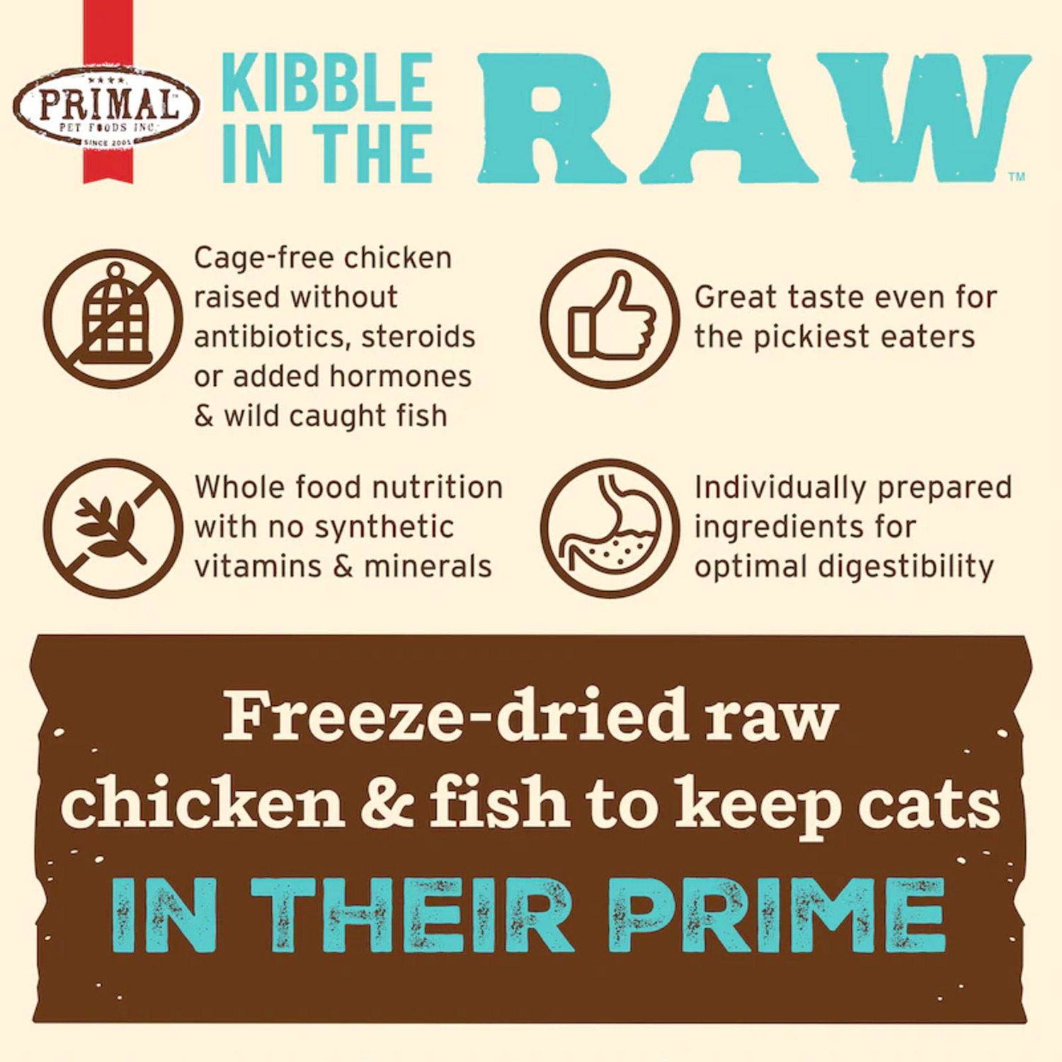 Primal Kibble In The Raw Chicken & Fish Recipe Freeze-Dried Cat Food, 4Lb