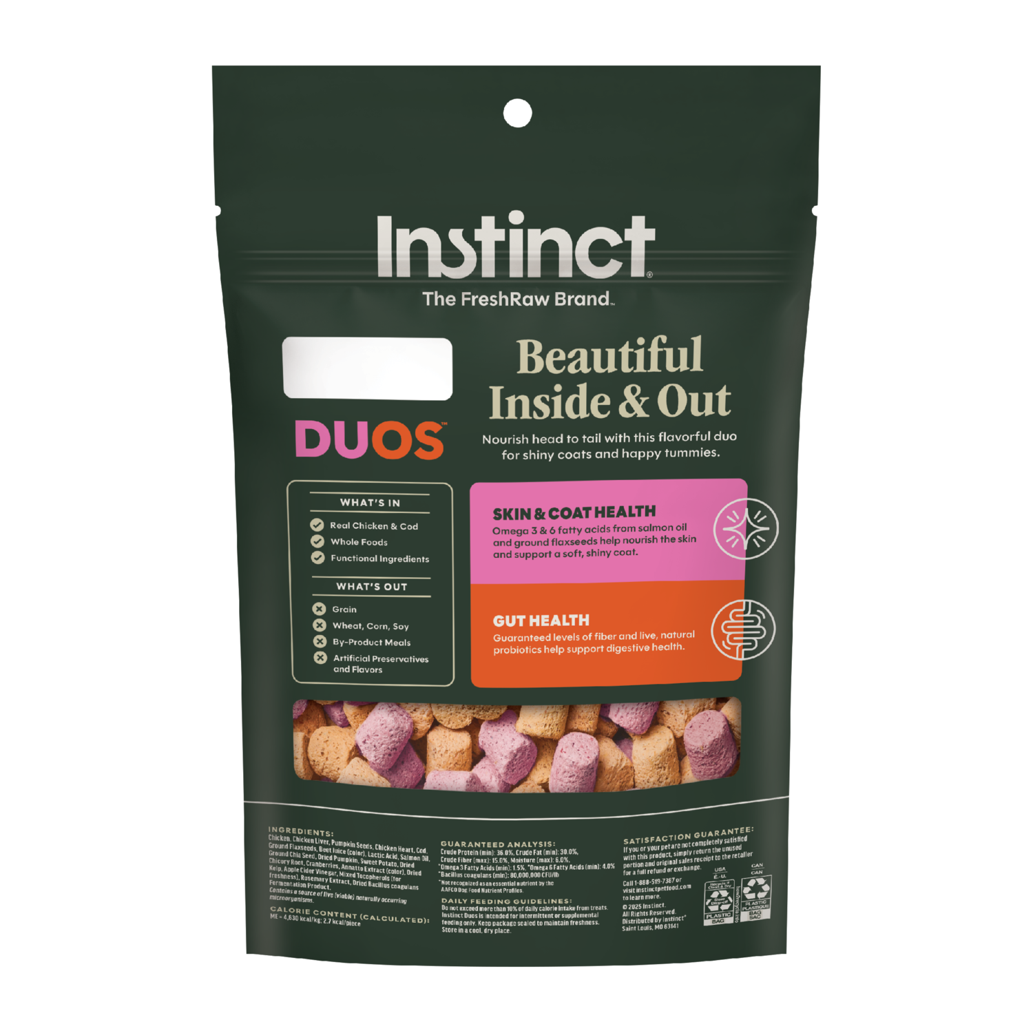 Instinct Duos Beautiful Inside & Out 2:1 Skin & Coat + Gut Health Freeze-Dried Dog Treats, 4-Oz