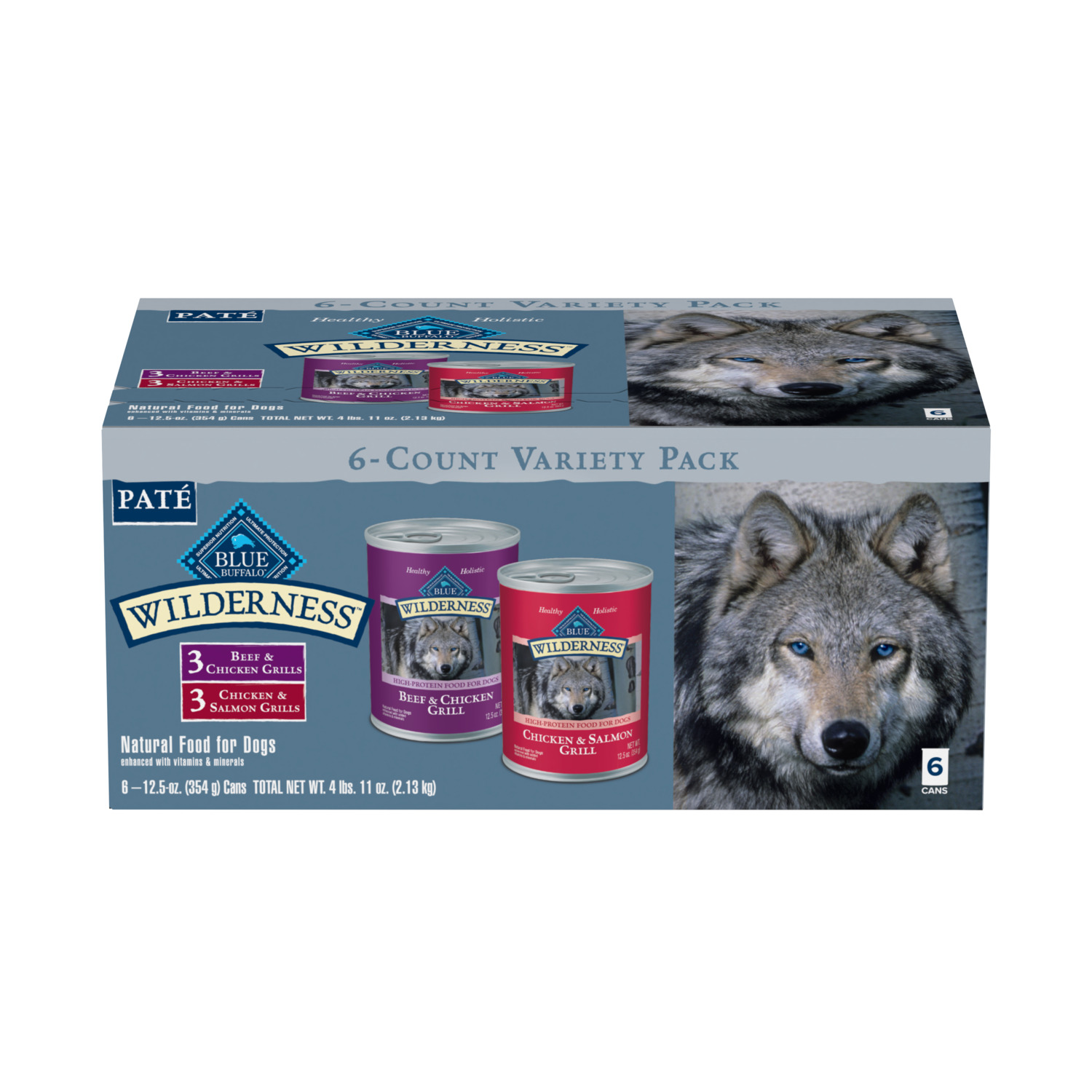 Blue Buffalo Wilderness Beef & Salmon Variety Pack Wet Dog Food, 12.5-Oz, Case Of 6