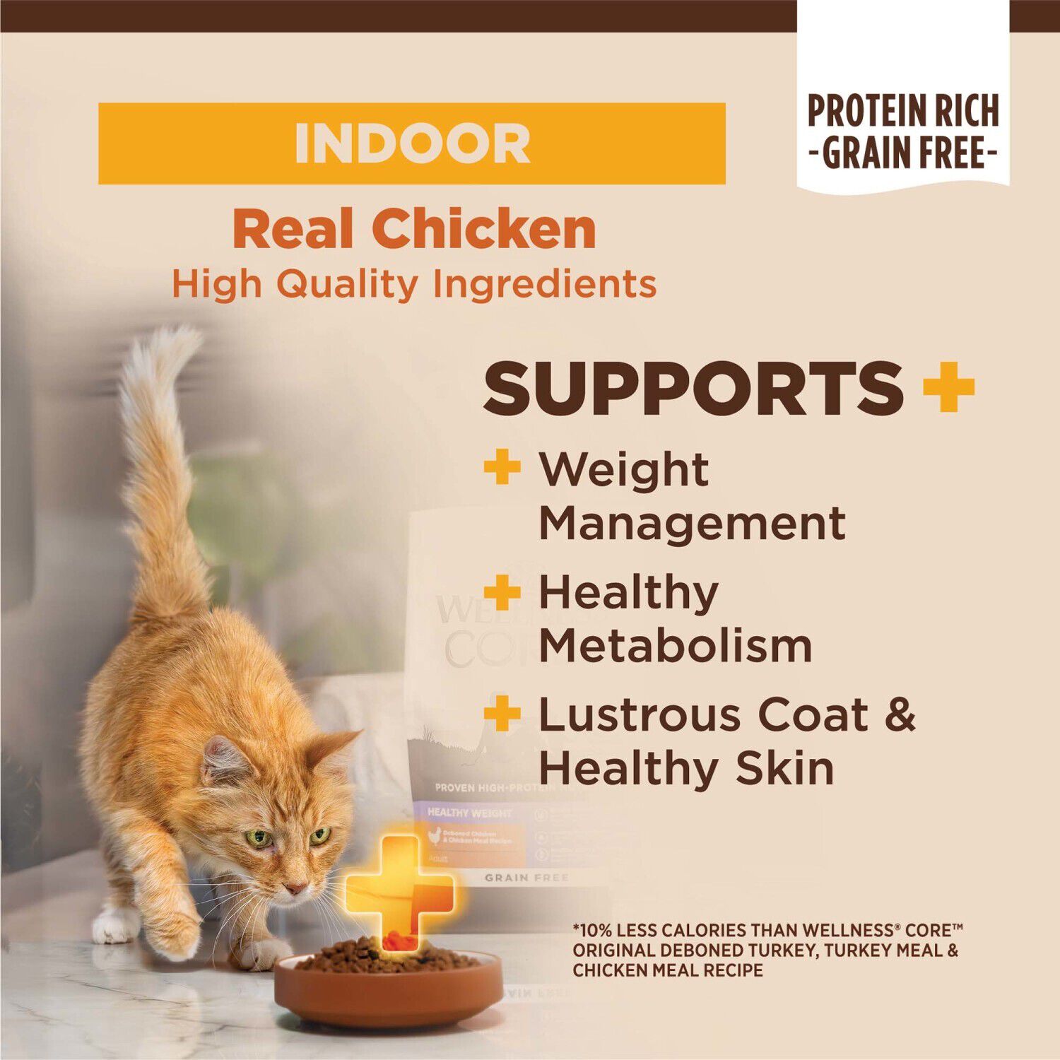 Wellness Core+ Adult Dry Cat Food For Indoor Cats, Grain Free, Natural, Chicken, Turkey & Chicken Meal - 5-Lb