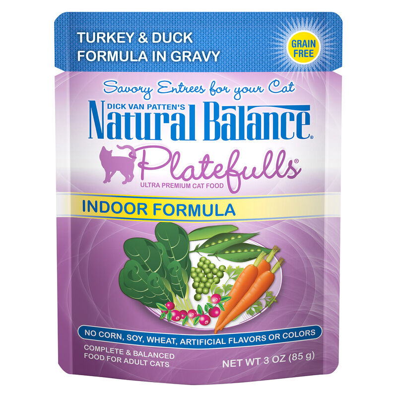 Natural Balance Platefulls Grain Free Turkey & Duck Formula In Gravy Wet Cat Food Formulated For Indoor Cats, 3oz