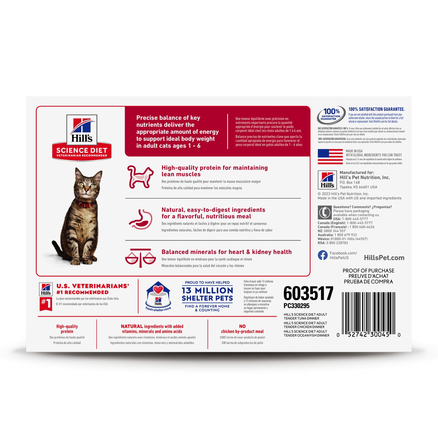 Hill's Science Diet Adult Wet Cat Food Variety Pack, Tender Dinner Chicken, Tuna, And Ocean Fish, 5.5-Oz, 12-Pack
