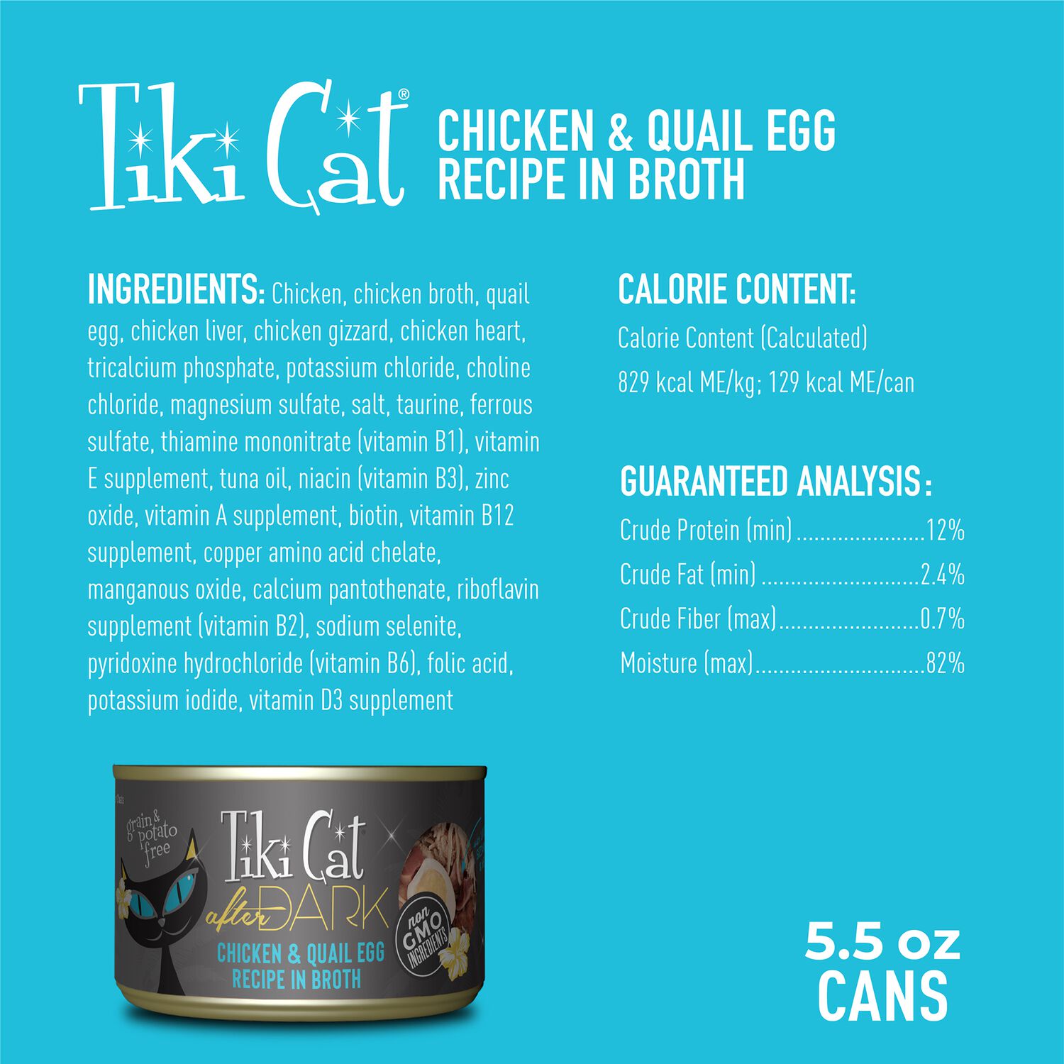 Tiki Cat After Dark Whole Foods Wet Cat Food, Chicken & Quail Egg, 5.5-Oz Can 8-Count