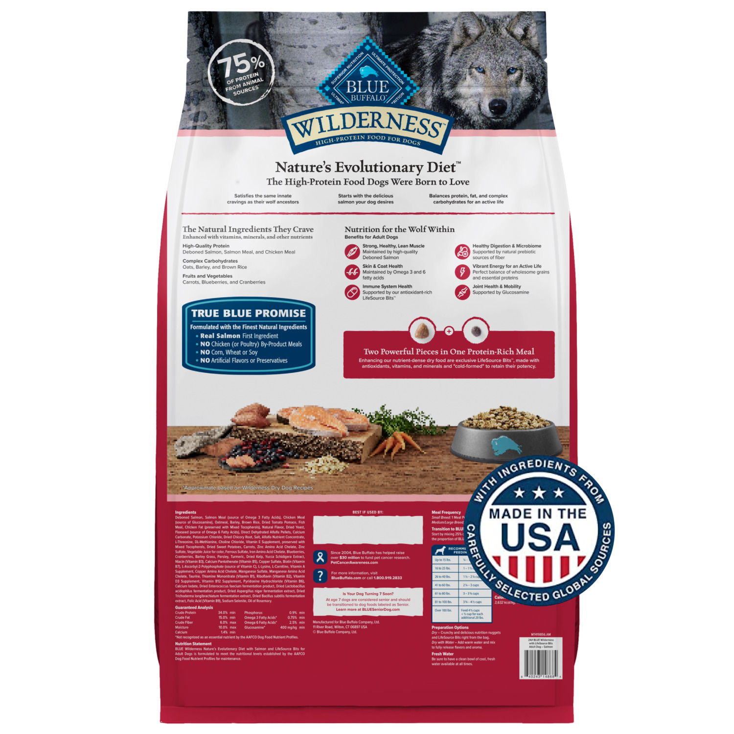 Blue Buffalo Wilderness High Protein Natural Adult Dry Dog Food Plus Wholesome Grains, Salmon, 24Lb