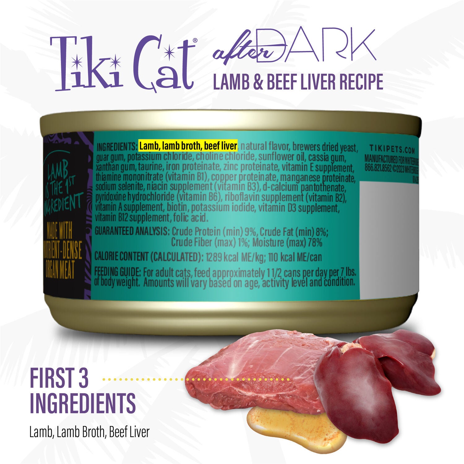 Tiki Cat After Dark Pate Wet Cat Food Lamb & Beef Liver 3-Oz. Can