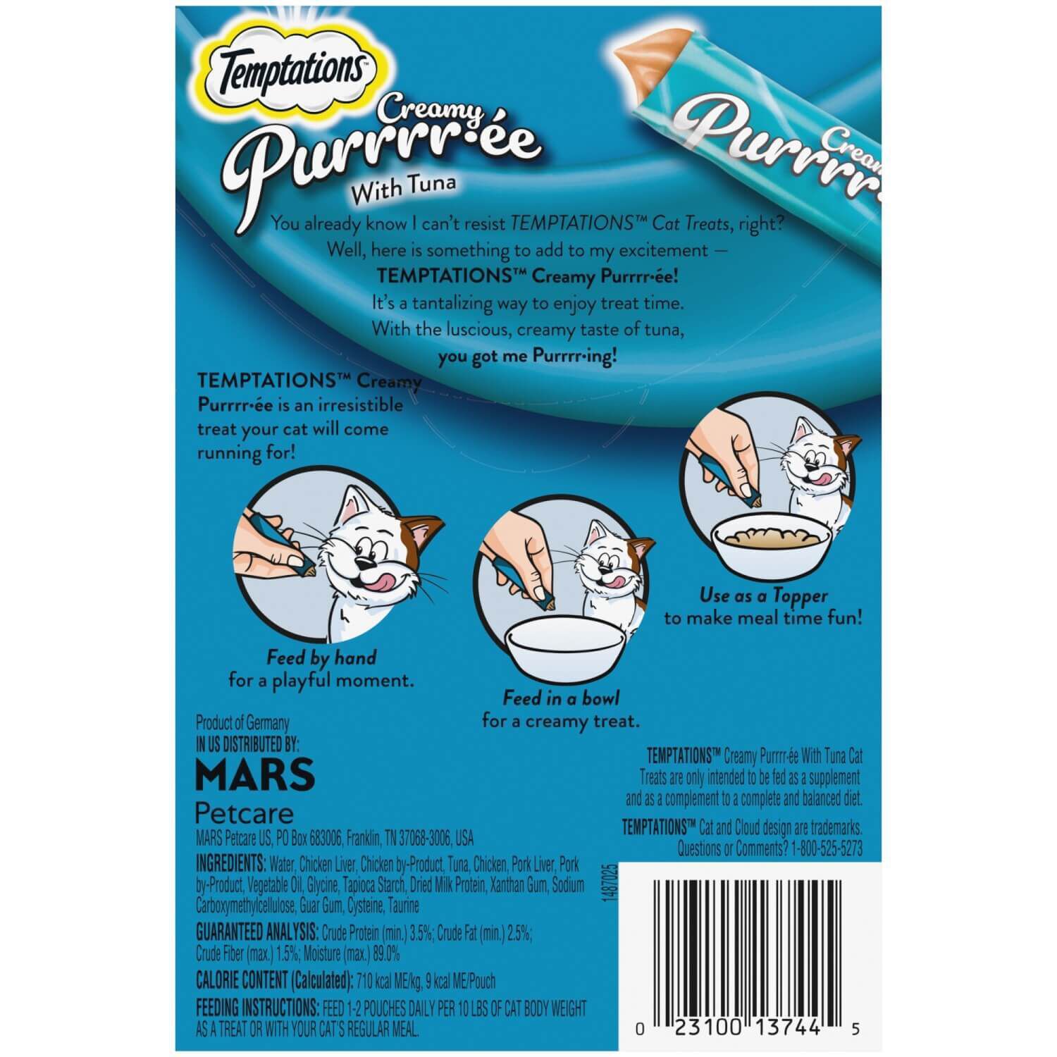 Temptations Creamy Puree With Tuna Lickable, Squeezable Cat Treats, 4-Pack Of 1.7 Oz Pouches