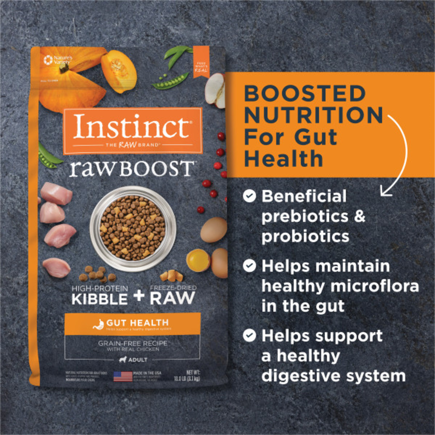 Instinct Raw Boost Gut Health Adult Dry Dog Food, Grain-Free Chicken Recipe - 3.5-Lb