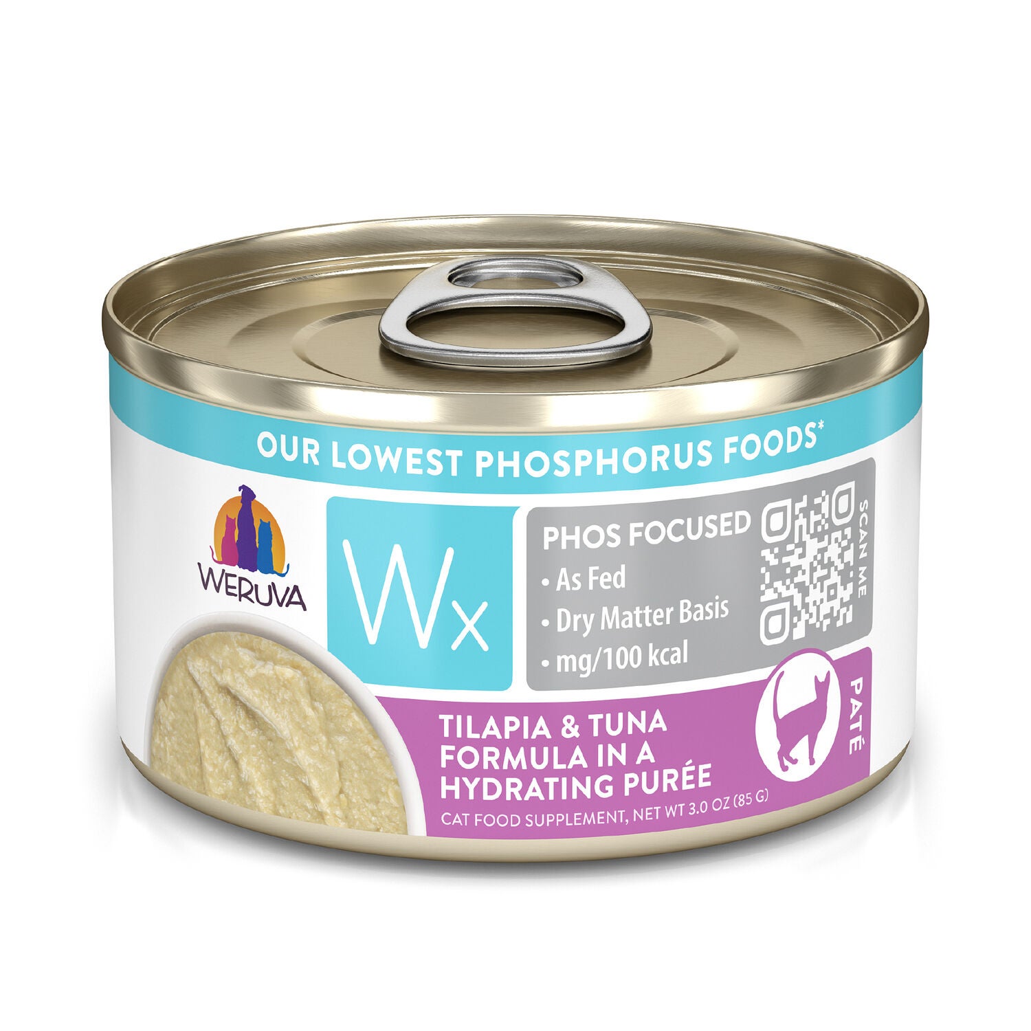 Weruva Wx Phos Focused Tilapia & Tuna Formula In A Hydrating Pur&eacute;e Wet Cat Food, 3-Oz Can Pack Of 12
