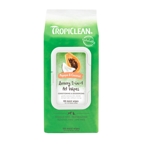 Tropi Clean Papaya & Coconut Luxury 2 In 1 Pet Wipes - Wipes For Dogs & Cats
