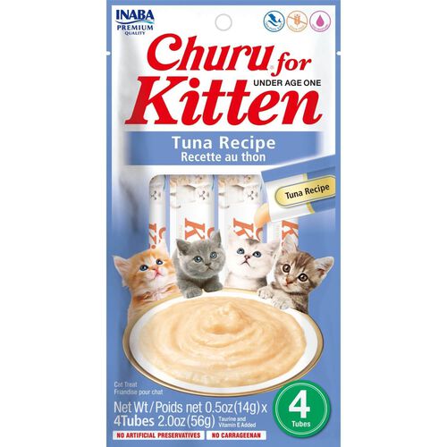 Inaba Churu For Kittens, Grain Free, Tuna Puree Recipe Lickable Cat Treats, 4 Pack Of .5 Ozs/Tube