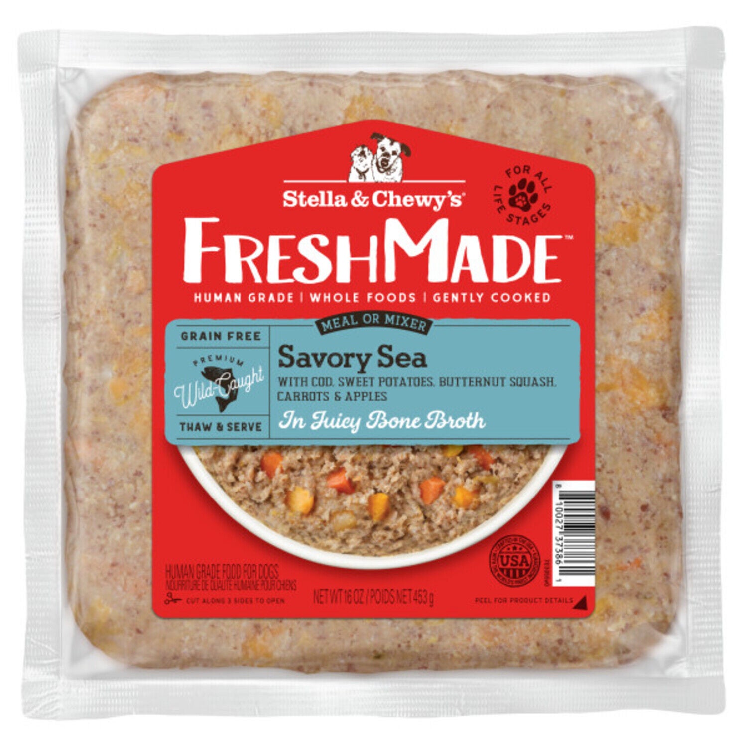 Stella & Chewy's Freshmade Savory Sea Gently Cooked Frozen Dog Food, 16-Oz