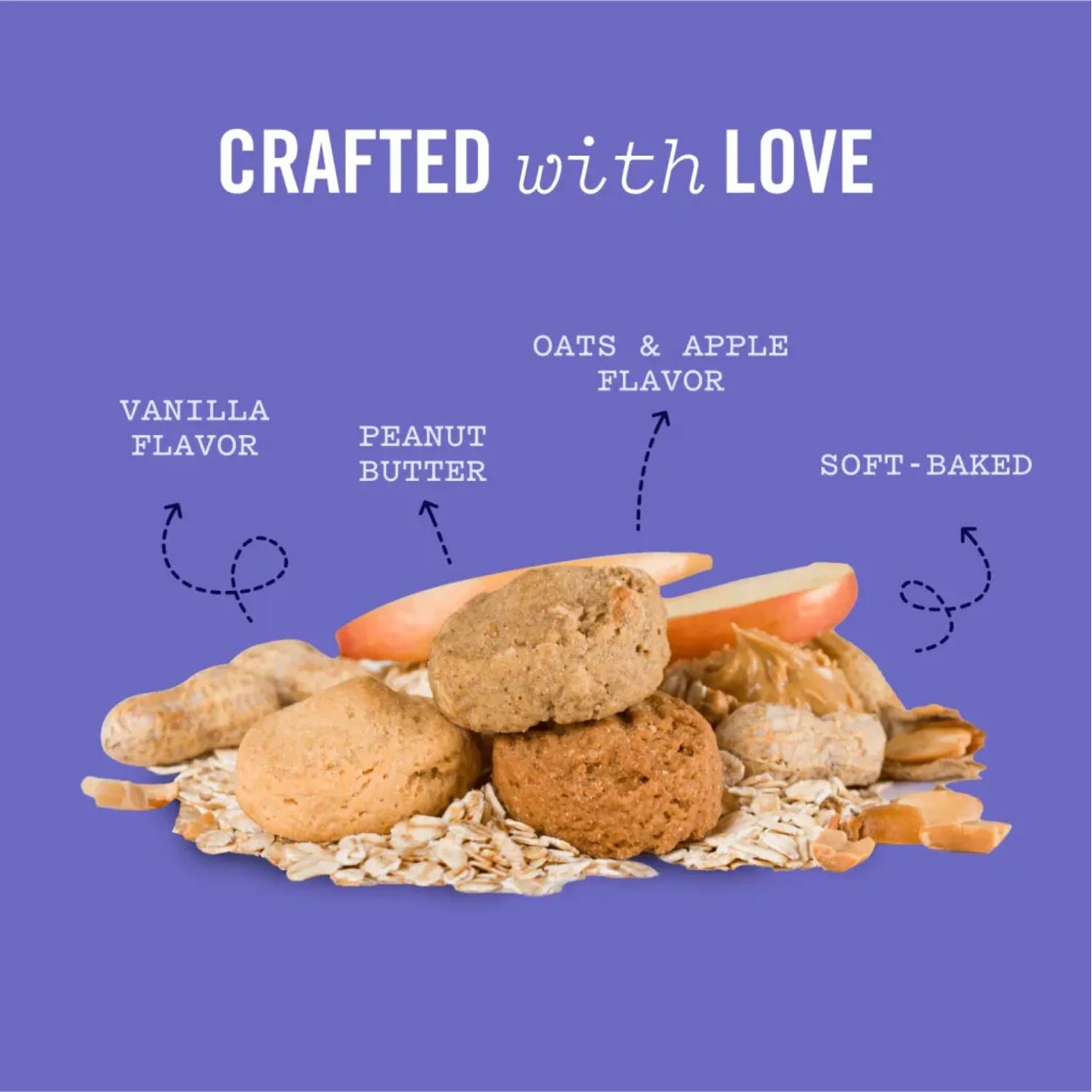 Three Dog Bakery Assort-"Mutt" Trio Soft Baked Dog Treats With Peanut Butter, Apple, And Vanilla Cookies, 26Oz