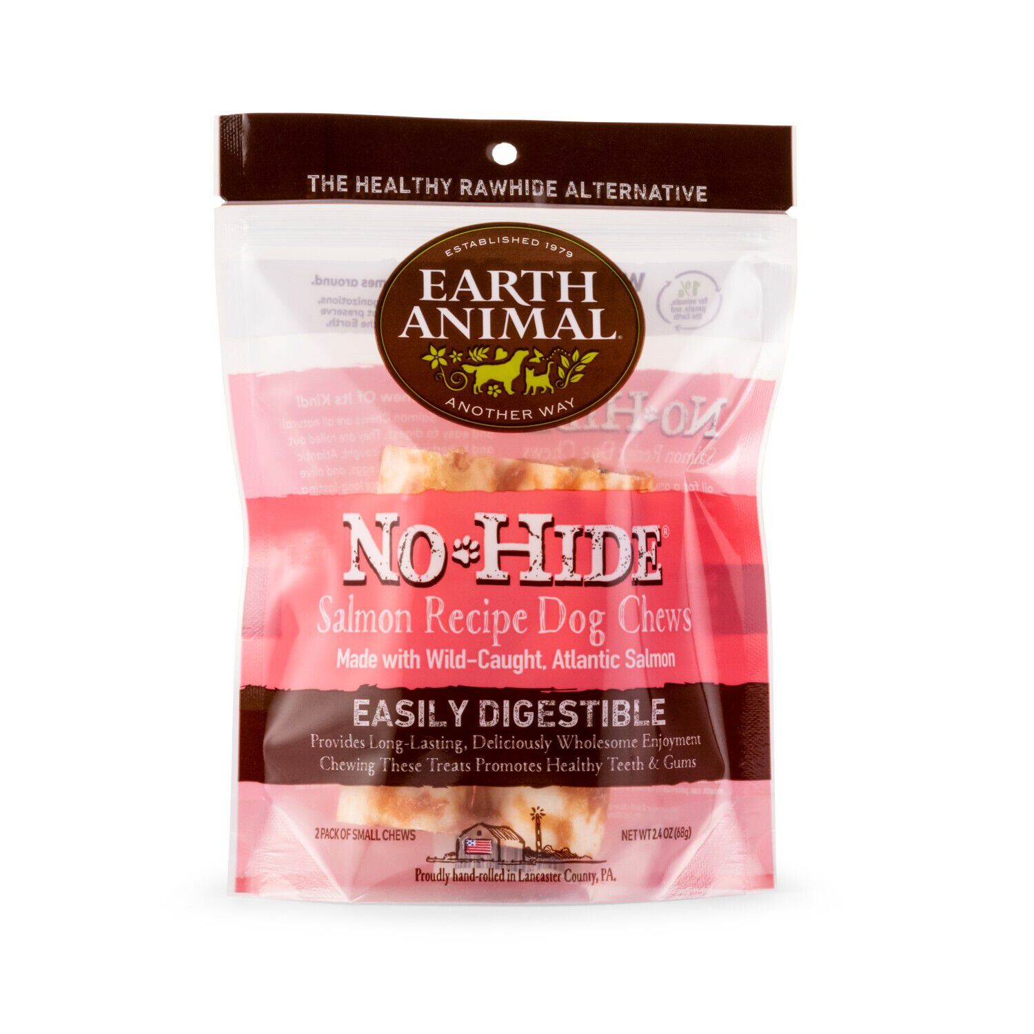Earth Animal No-Hide Rawhide Alternative Dog Treat Chews, Wild-Caught Salmon, 2 Pack