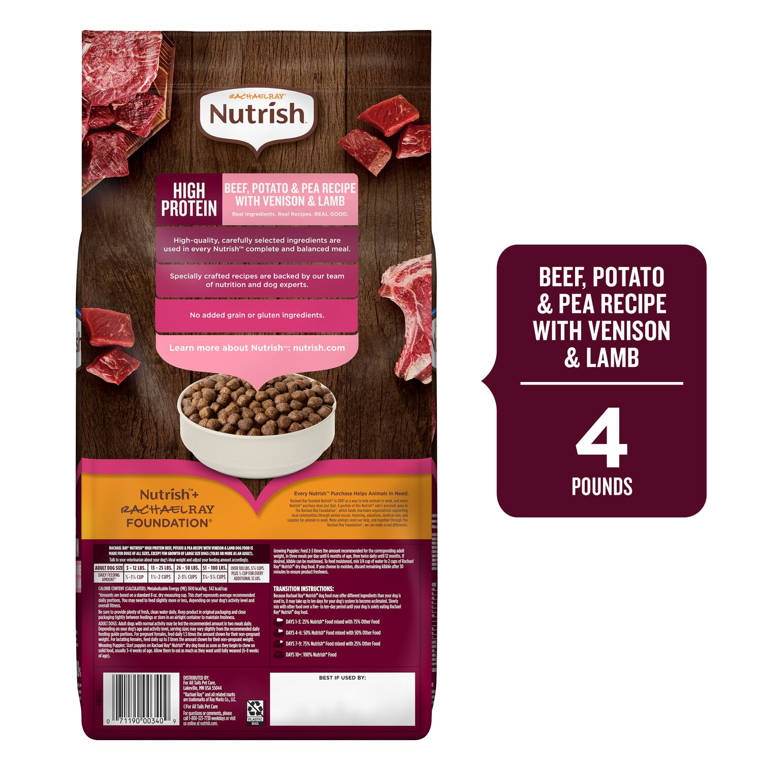 Rachael Ray&reg; Nutrish&trade; High Protein Dry Dog Food, Beef  Potato & Peas Recipe With Venison & Lamb, 4-Lb Bag