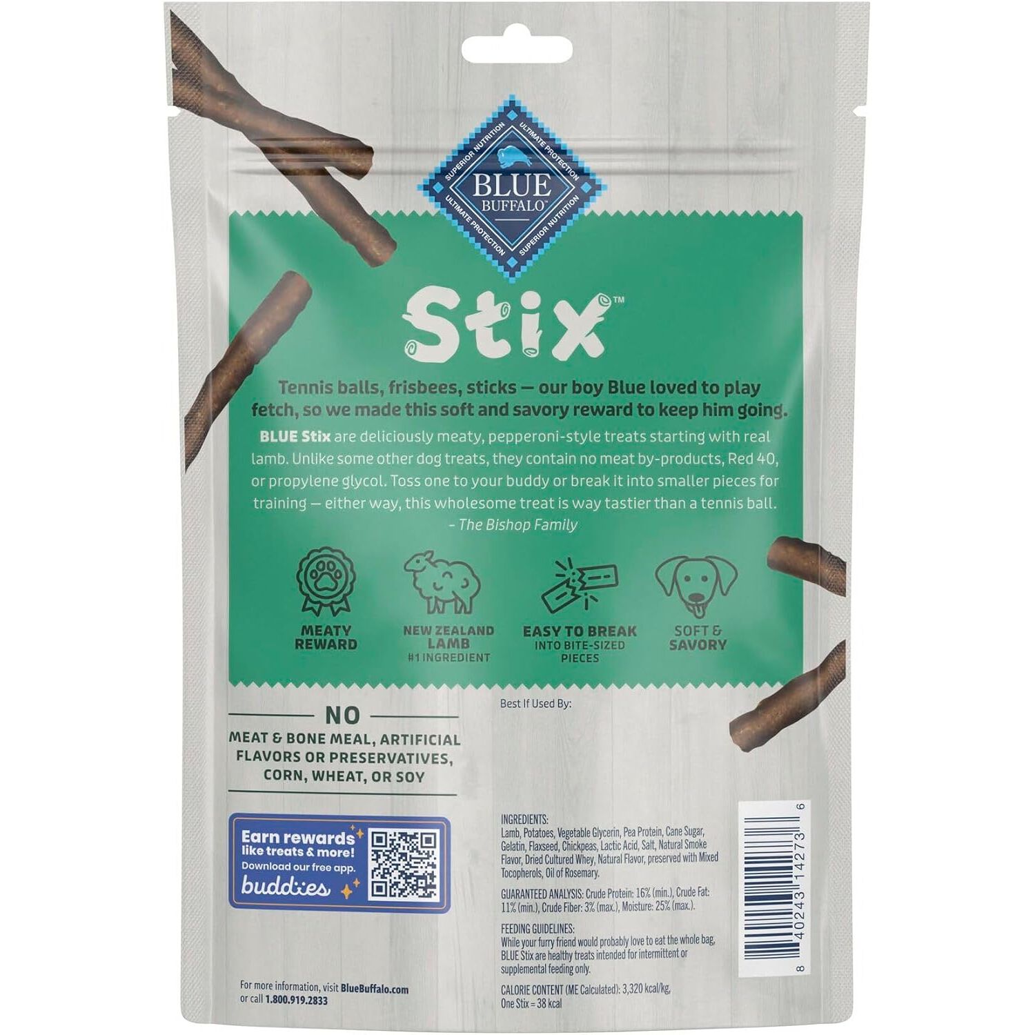 Blue Buffalo Stix Pepperoni-Style Soft & Chewy Dog Treats, Lamb Recipe, 5-Oz Bag